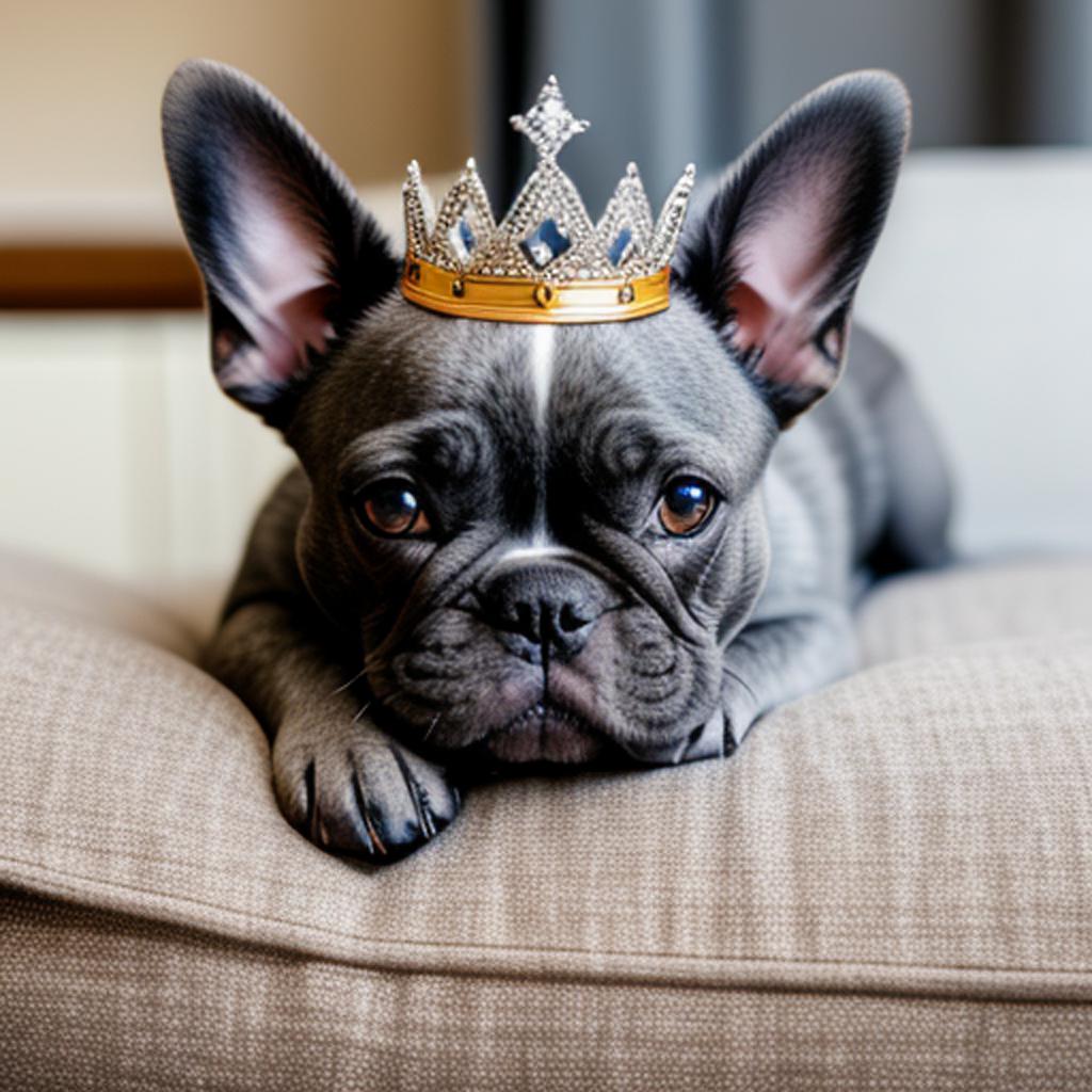 Grey frenchie with crown by @ai_generated