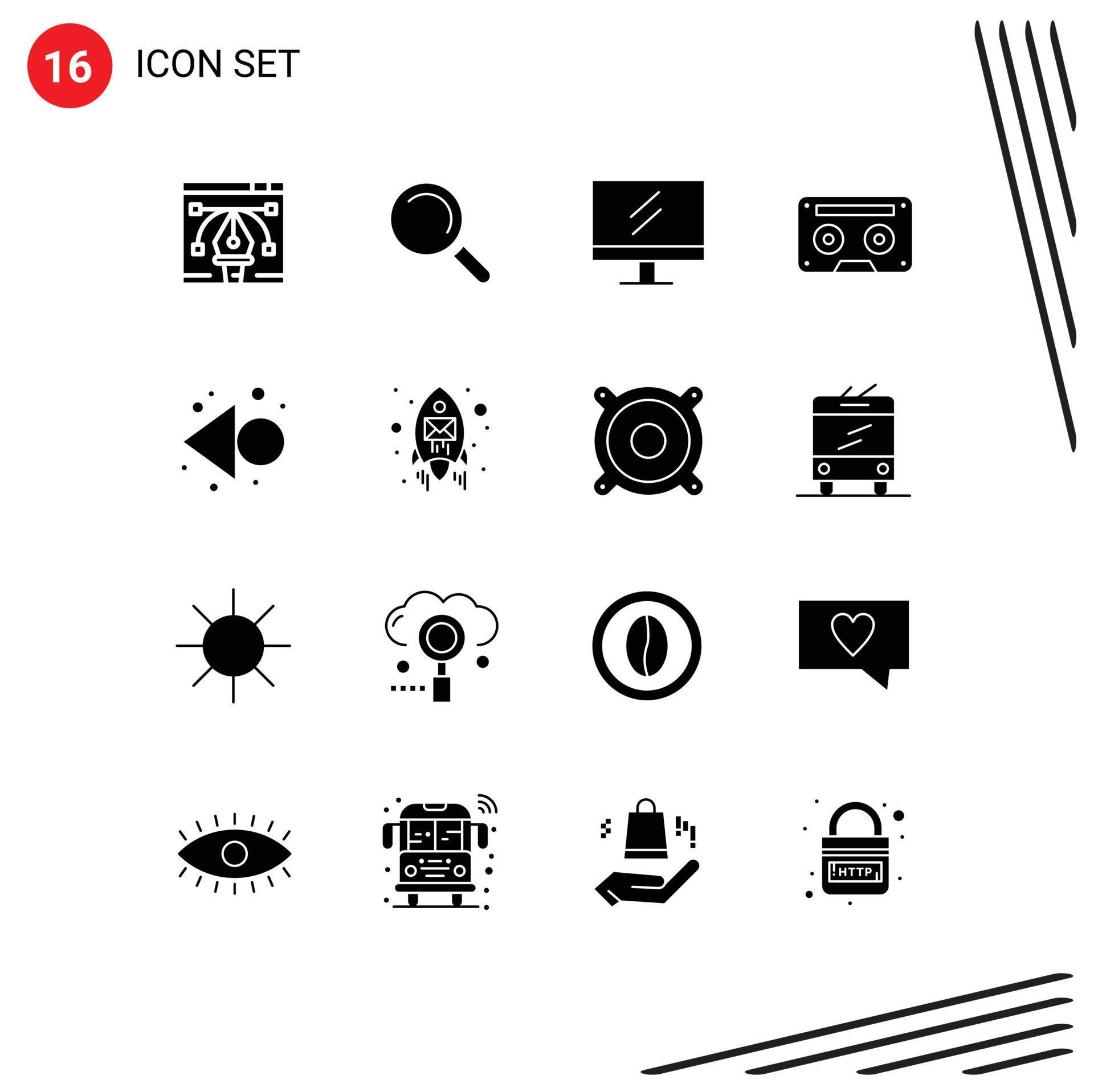 Pictogram Set of 16 Simple Solid Glyphs of rewind arrow education tape audiotape Editable Vector Design Elements Stock Free