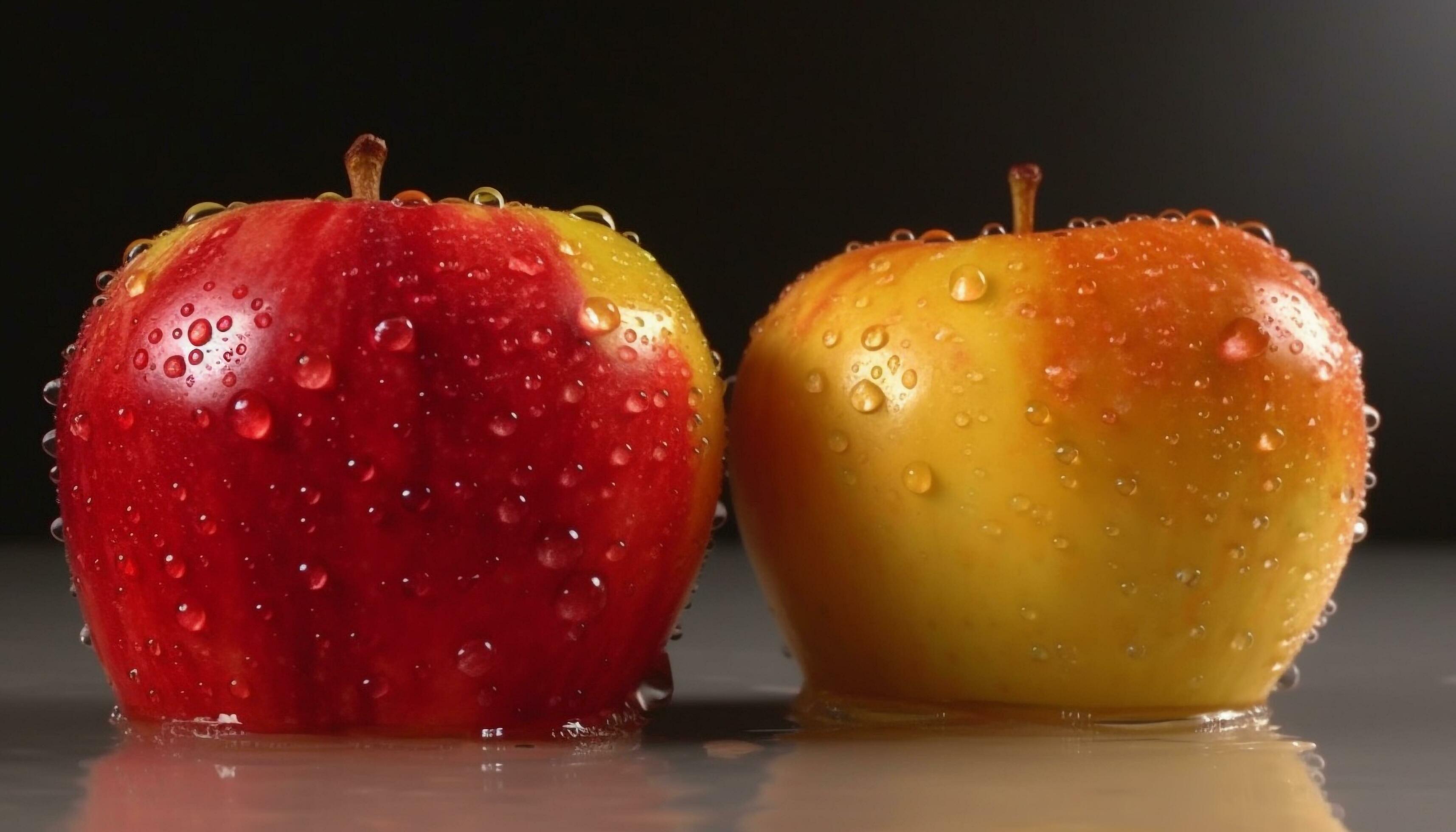 Fresh apple drop reflects nature vibrant healthy lifestyle in close up generated by AI Stock Free