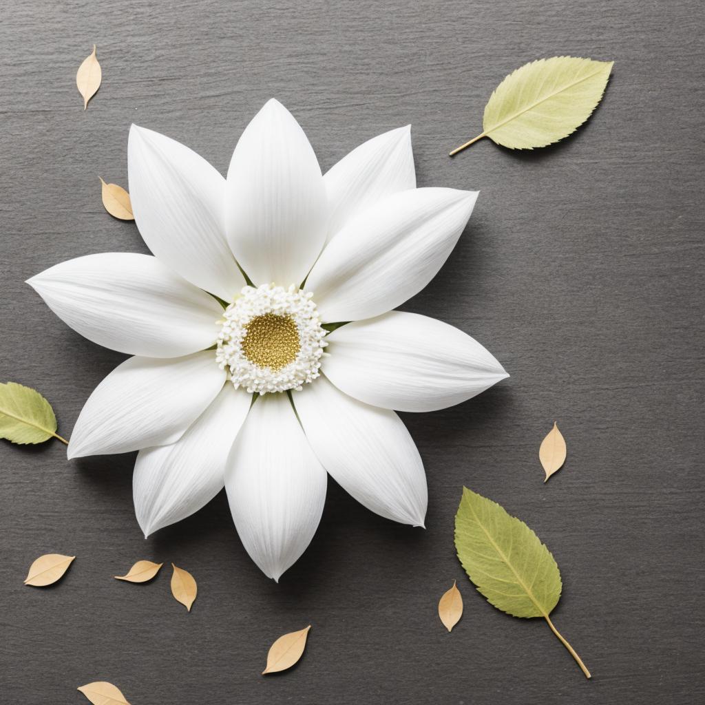 White flower with leafs by @ai_generated