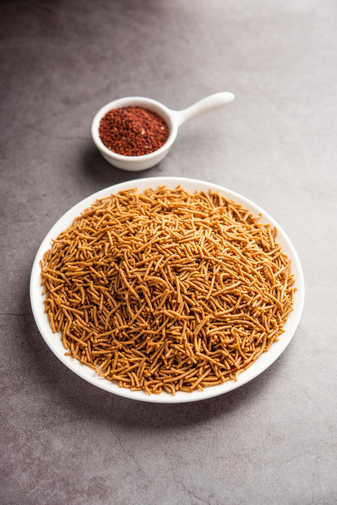 Nachni or Ragi Sev is a delicious crispy noodle made from finger millets, healthy Indian food Stock Free