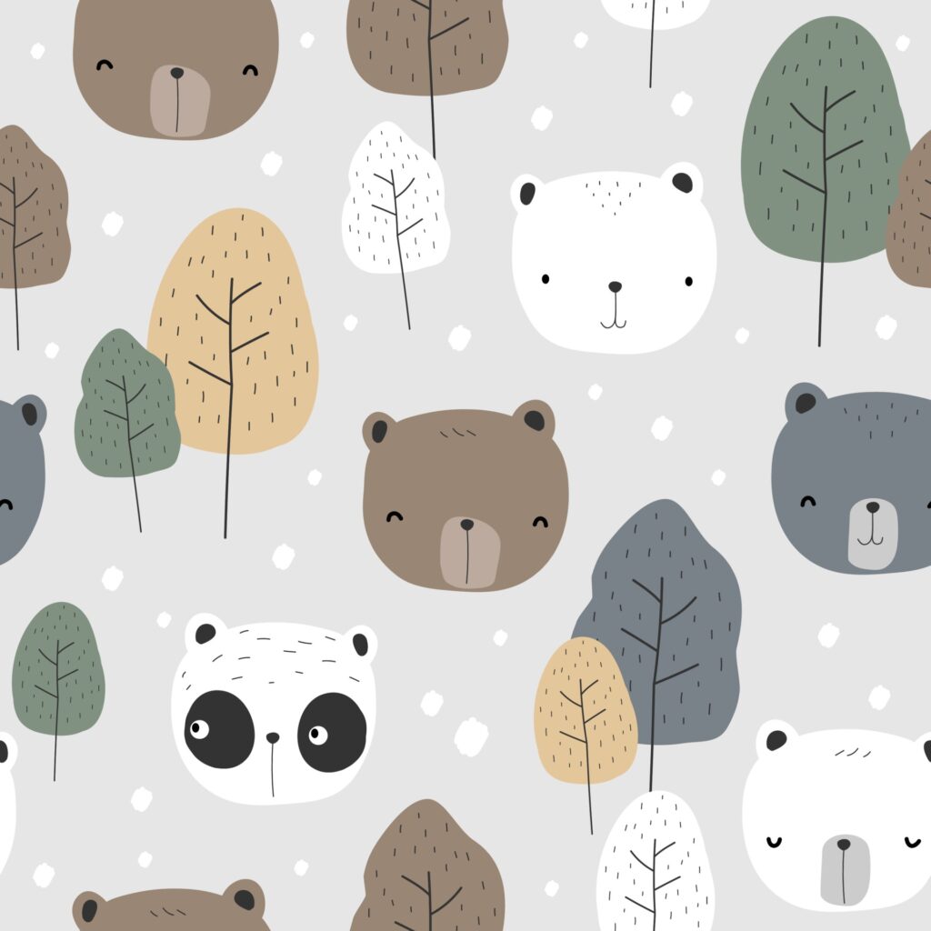 Cute teddy bear polar bear and panda cartoon seamless pattern Free Vector