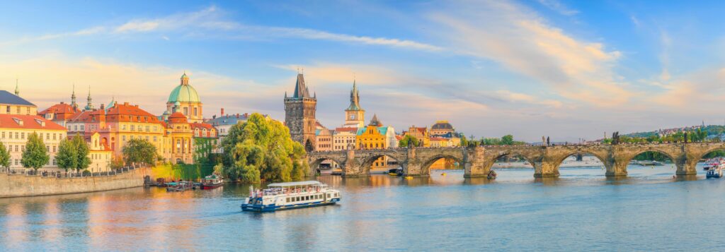 Charles Bridge and Prague city skyline Stock Free