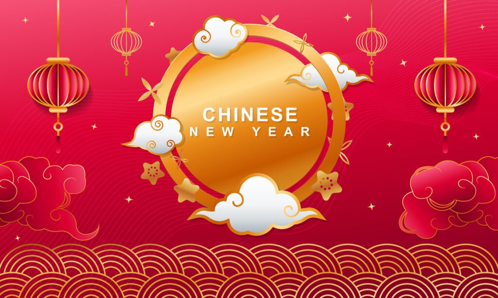 Chinese New Year celebration luxury background with golden circle border Free Vector