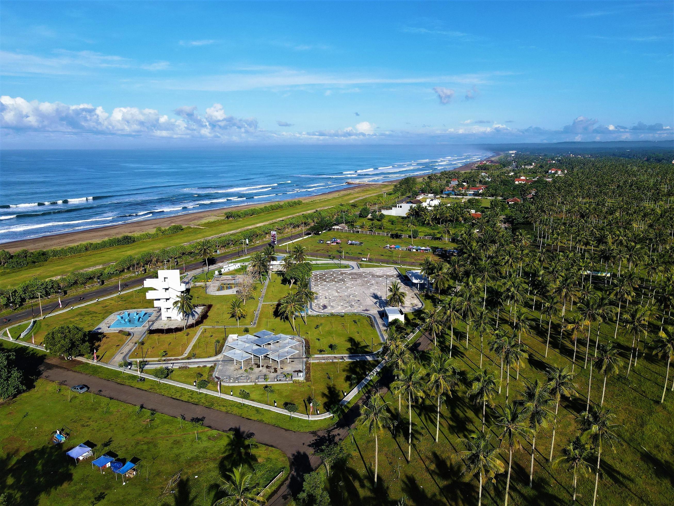 Beautiful aerial view, natural panorama – Tourist boat on Menganti beach, Central Java-Indonesia. Stock Free