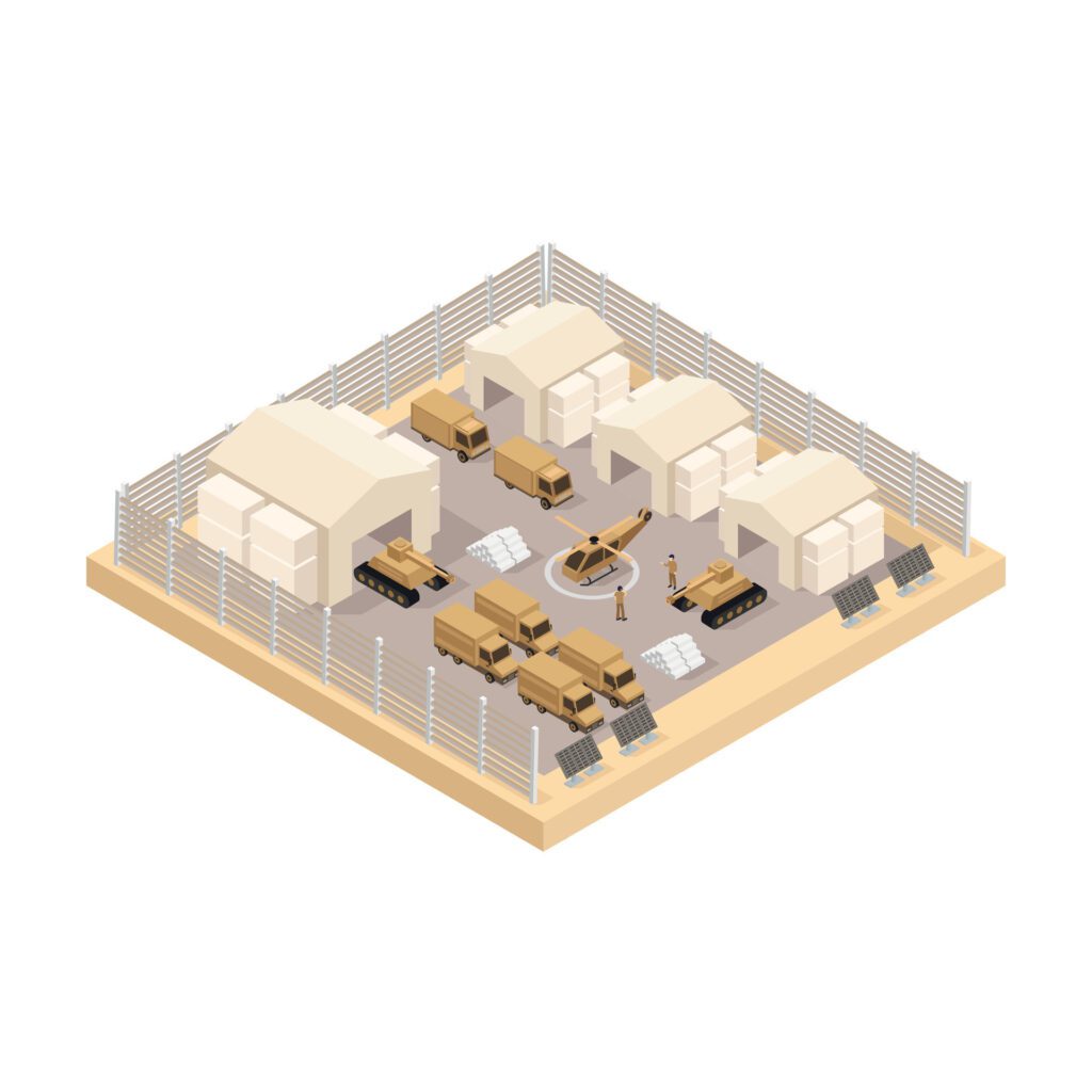 Military barracks isometric on a background Free Vector