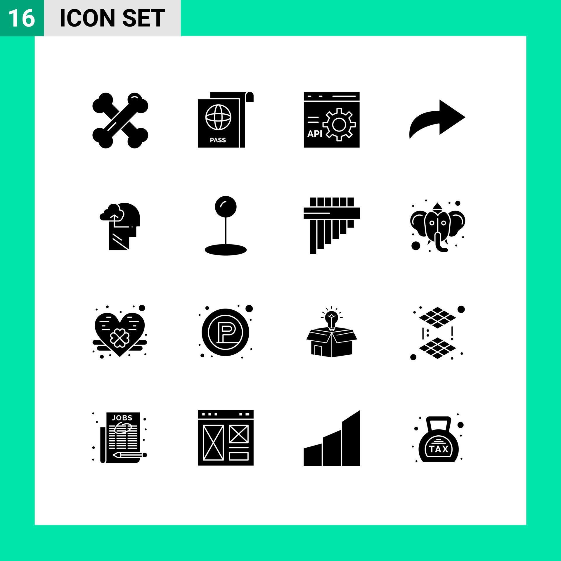 Group of 16 Modern Solid Glyphs Set for head gain coding experience arrow Editable Vector Design Elements Stock Free