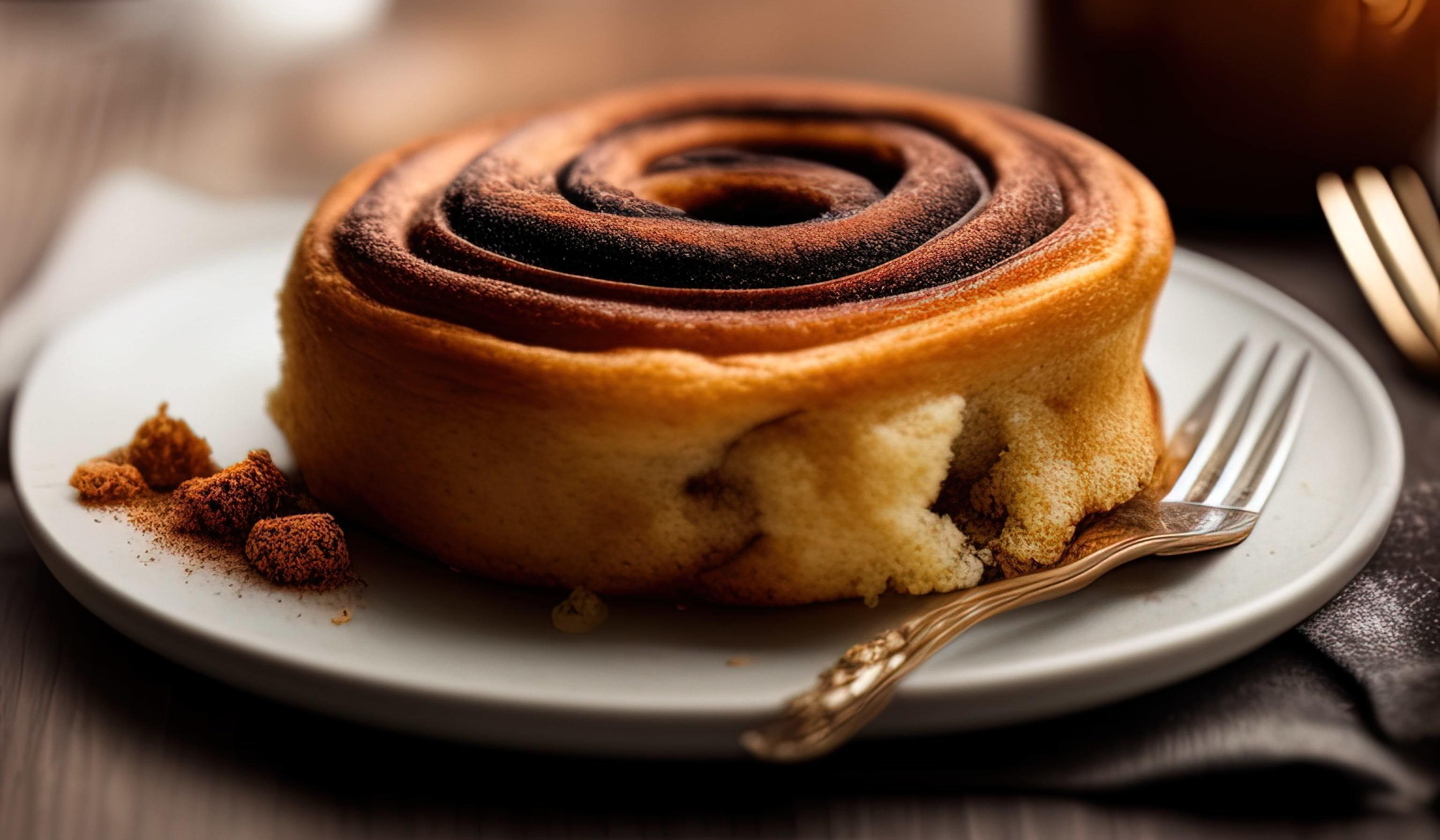 dvertising professional food photography close up of a pile of cinnamon rolls covered in sugar Stock Free