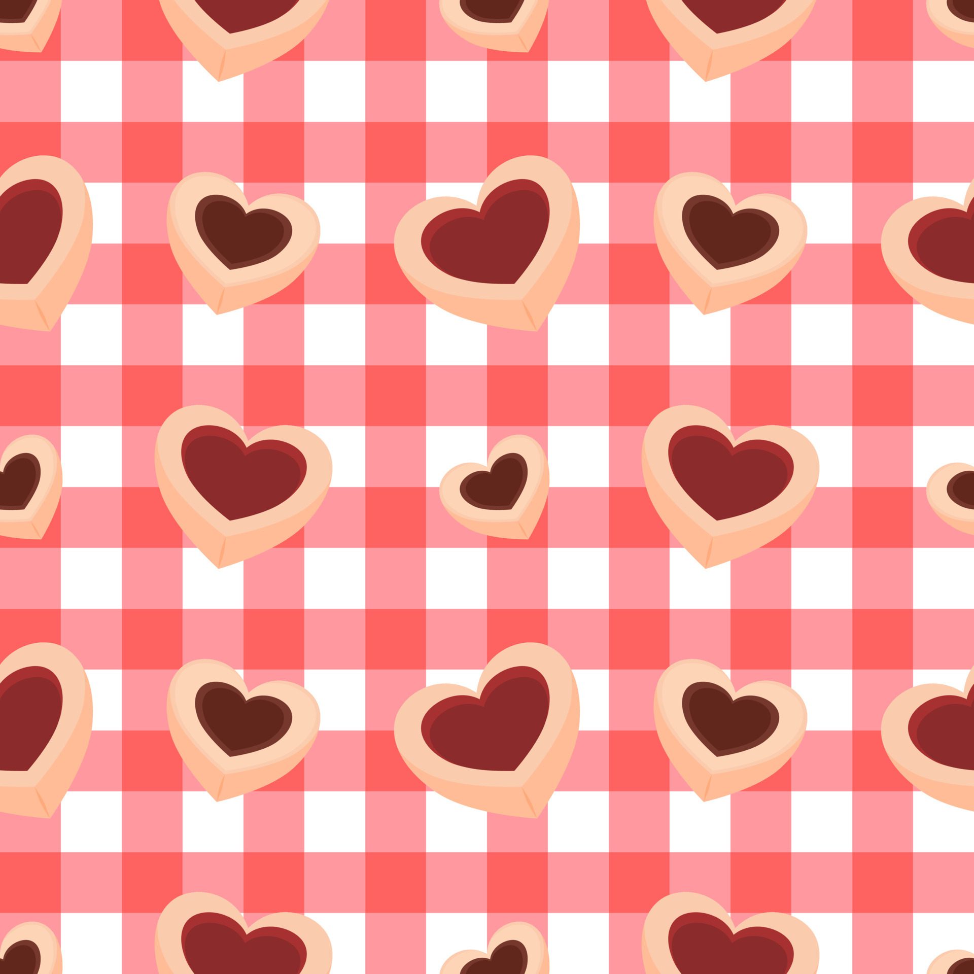 Valentine’s day seamless pattern. Seamless Scottish, Plaid, Tartan, Gingham pattern. Seamless hearts cookie pattern. Free Vector and Free SVG