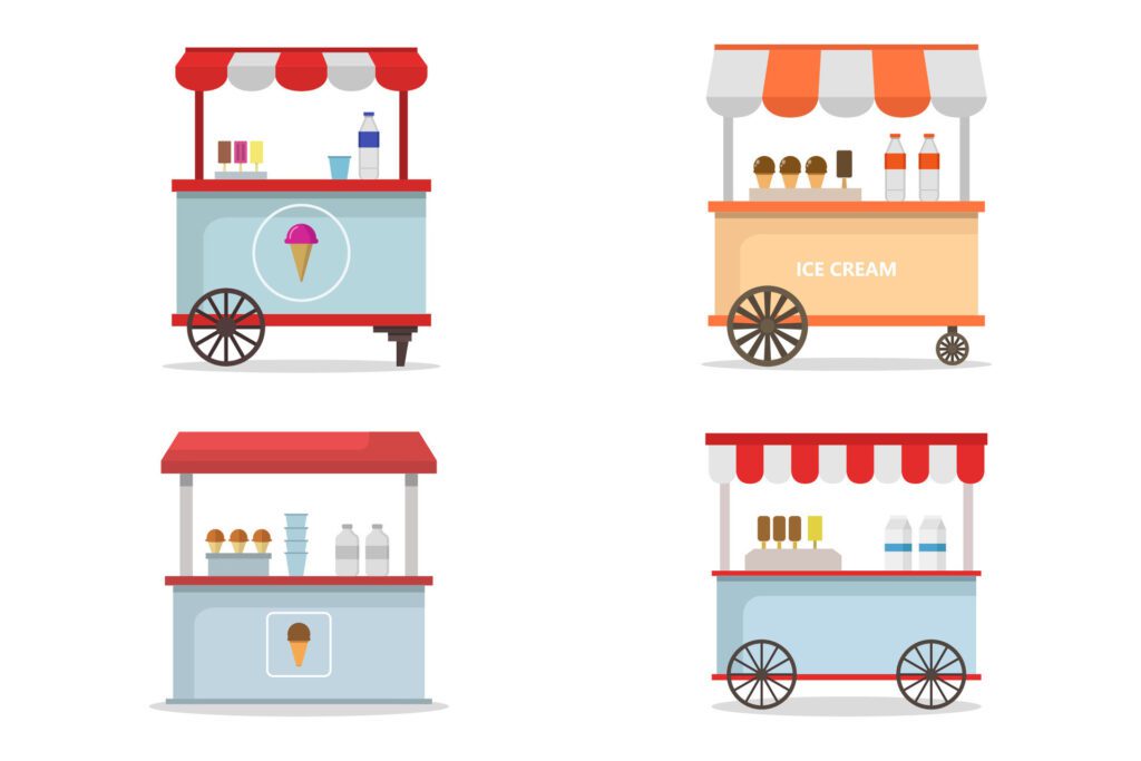 Ice cream kiosk on white background Free Vector