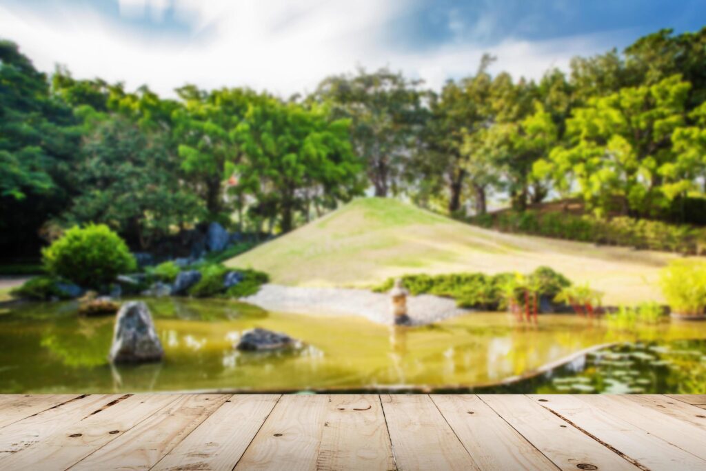 abstract blurred Pond and Water Landscape in Japanese Garden Stock Free