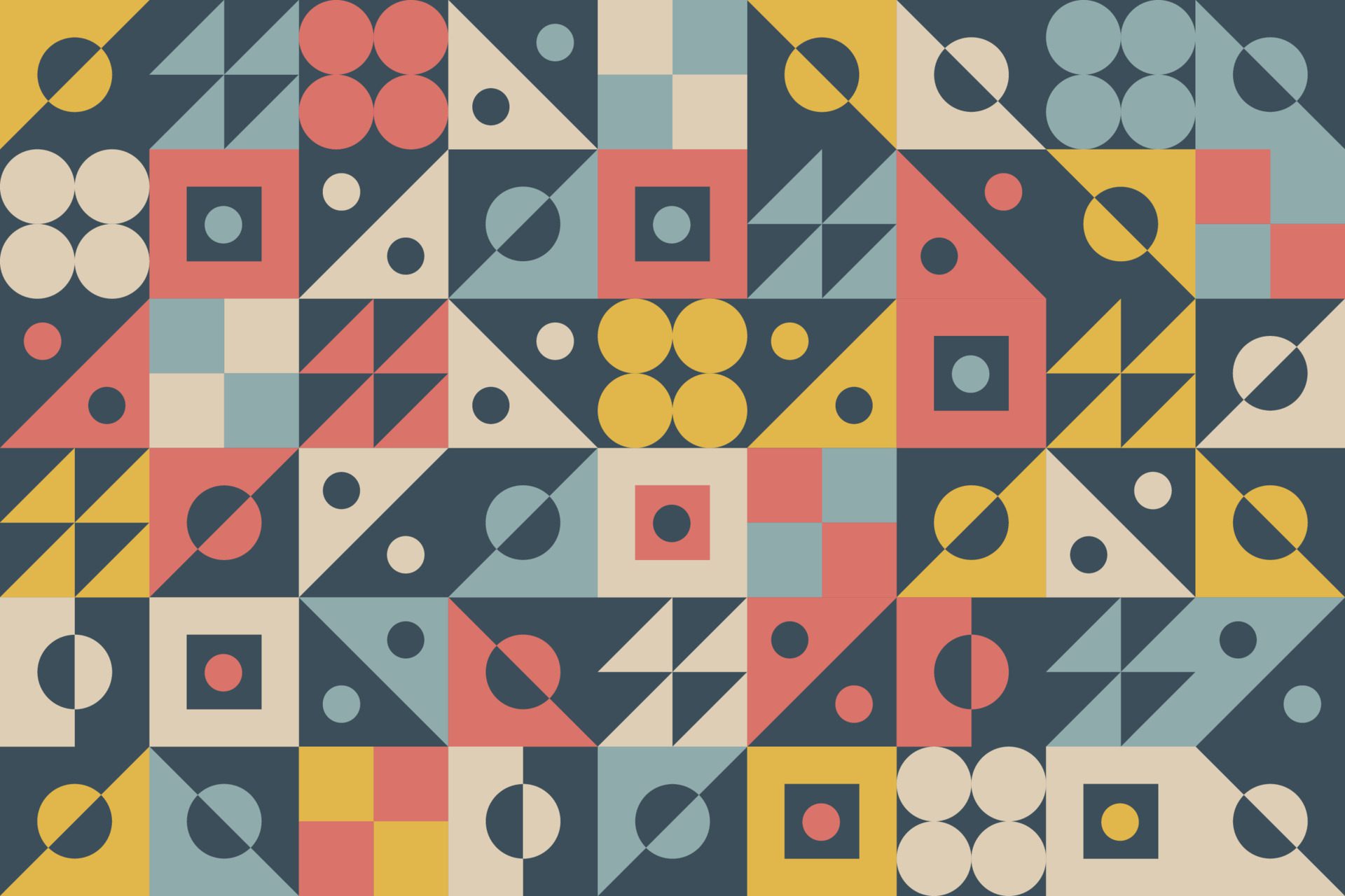 Yellow, blue and red geometric shapes decorative seamless patterns Free Vector