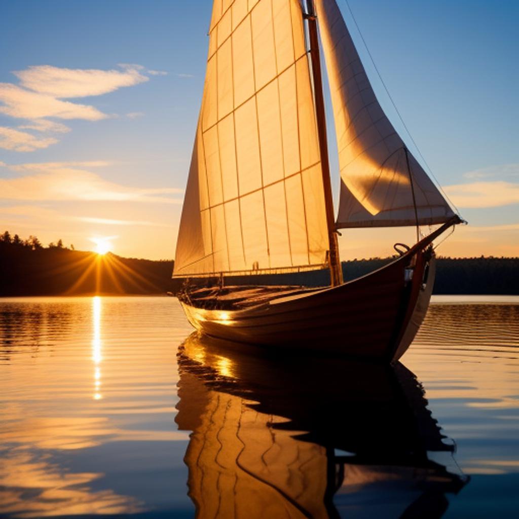 Wooden sailboat, hand-carved details, by @ai_generated