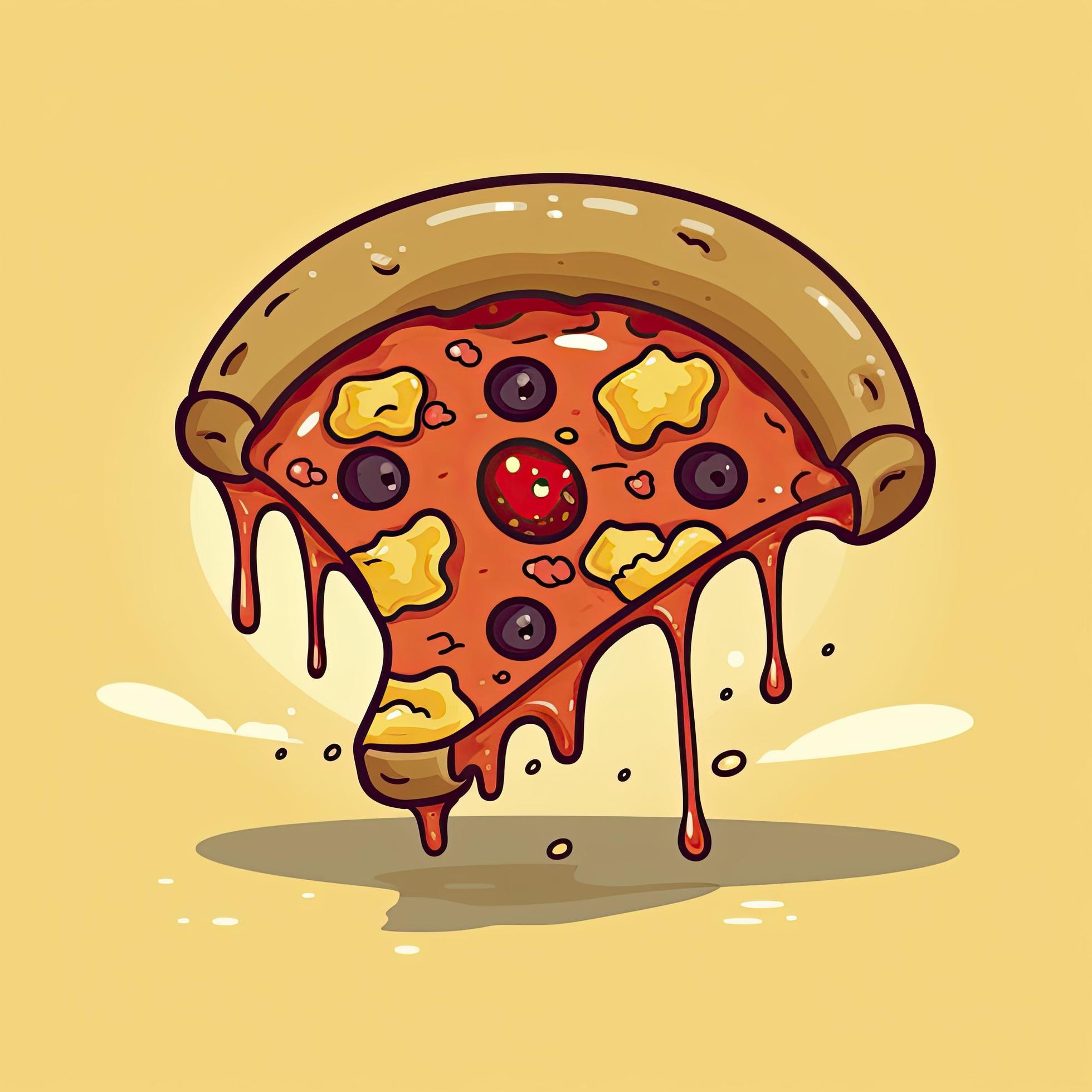 Pizza slice melted cartoon icon illustration food object icon concept isolated, generat ai Stock Free