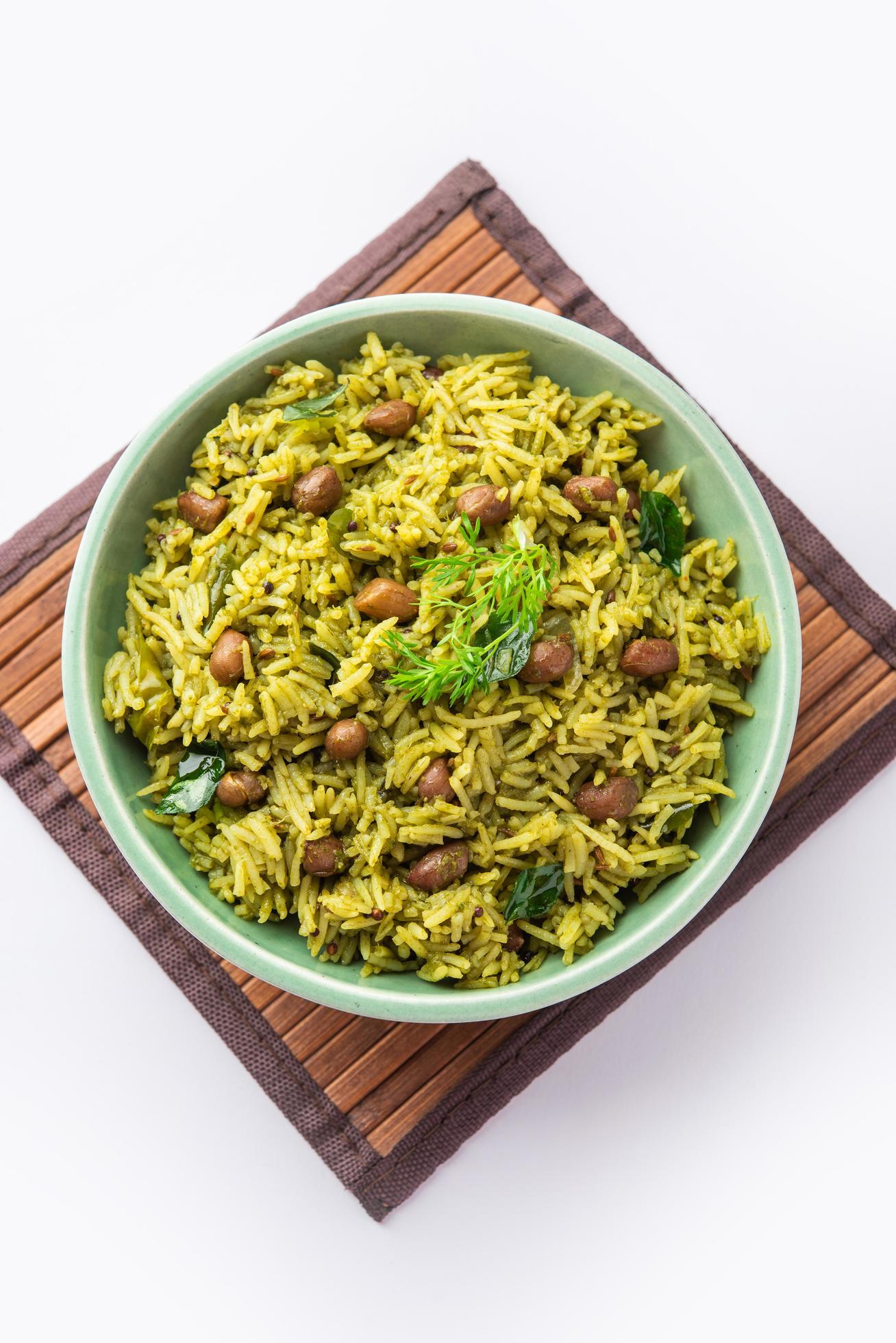 Palak khichdi is a one pot nutritious meal of mung lentils and rice with spinach, Indian food Stock Free