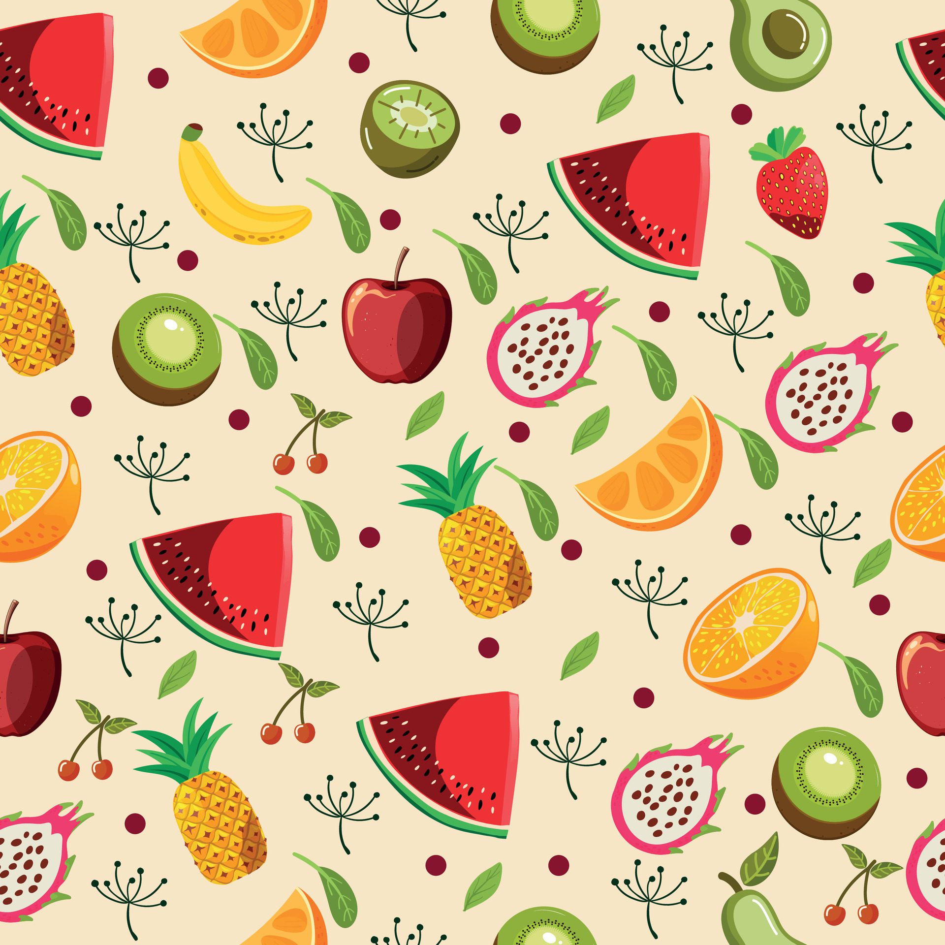 Seamless fruit pattern Pro Vector