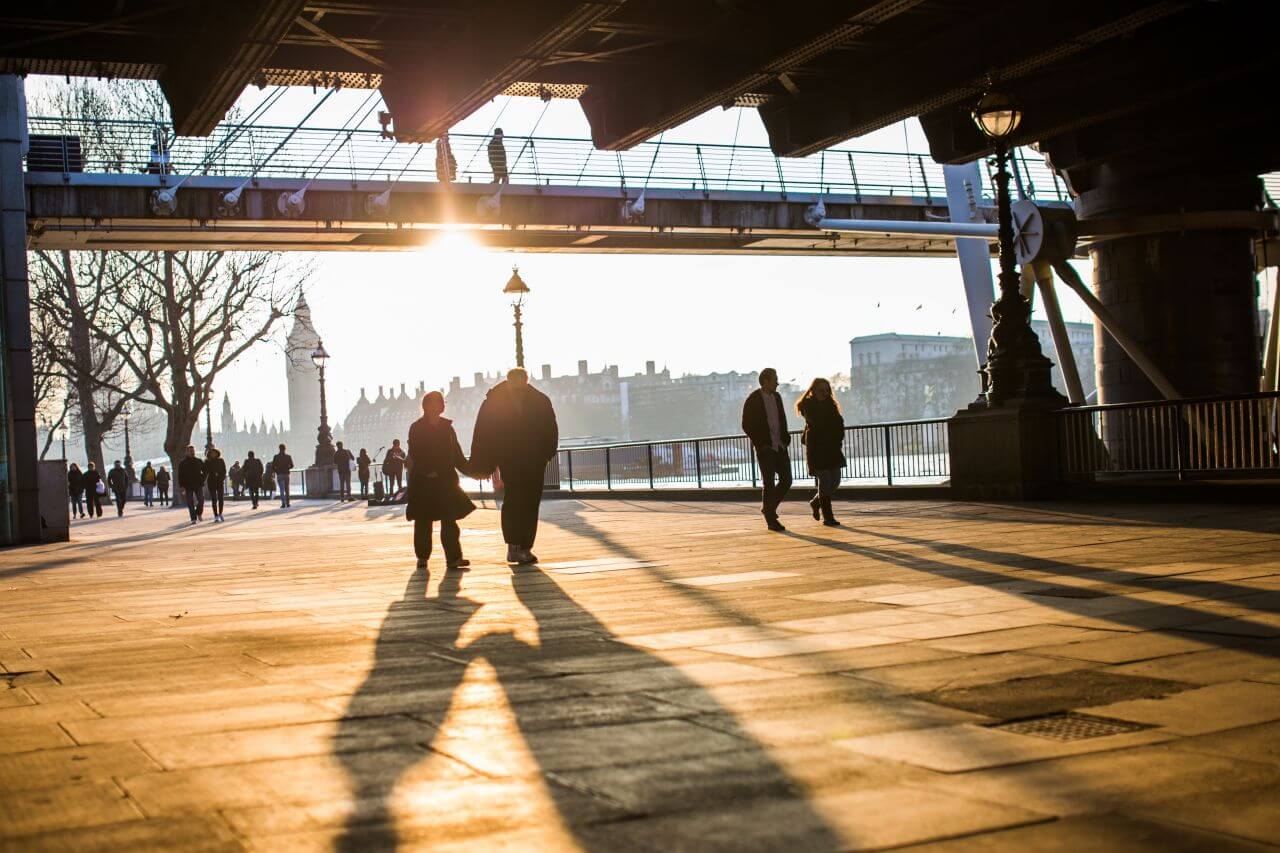 Walking in the City at Sunset Stock Free