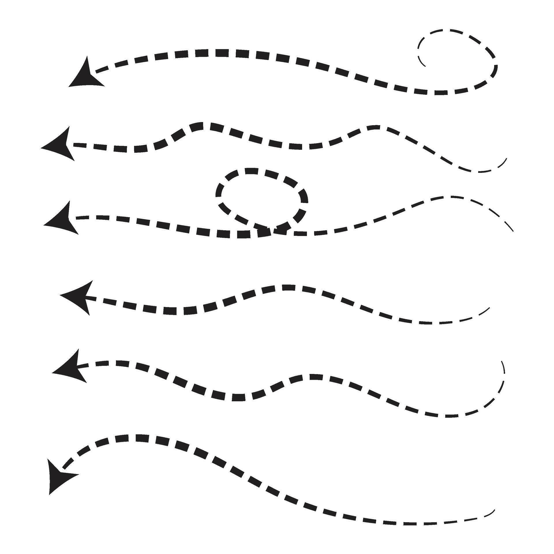 Set of Dotted Arrows, Set Arrows and directions signs, dotted arrow , arrow dashed . Stock Free