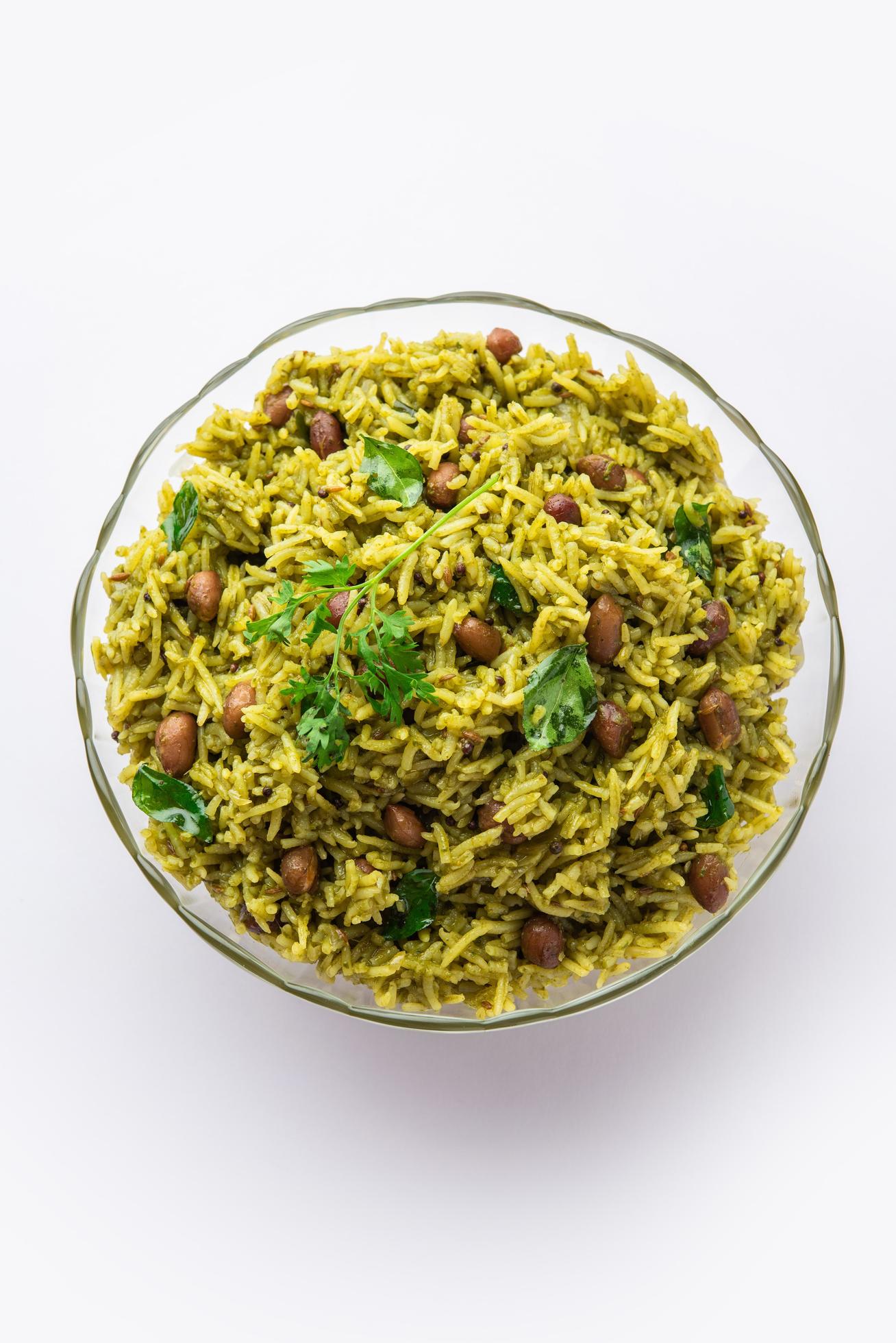 Palak khichdi is a one pot nutritious meal of mung lentils and rice with spinach, Indian food Stock Free