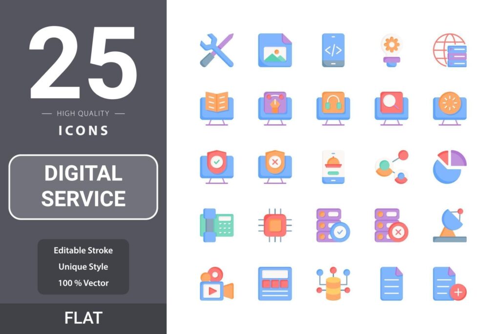 Digital Service icon pack for your web site design, logo, app, UI Stock Free