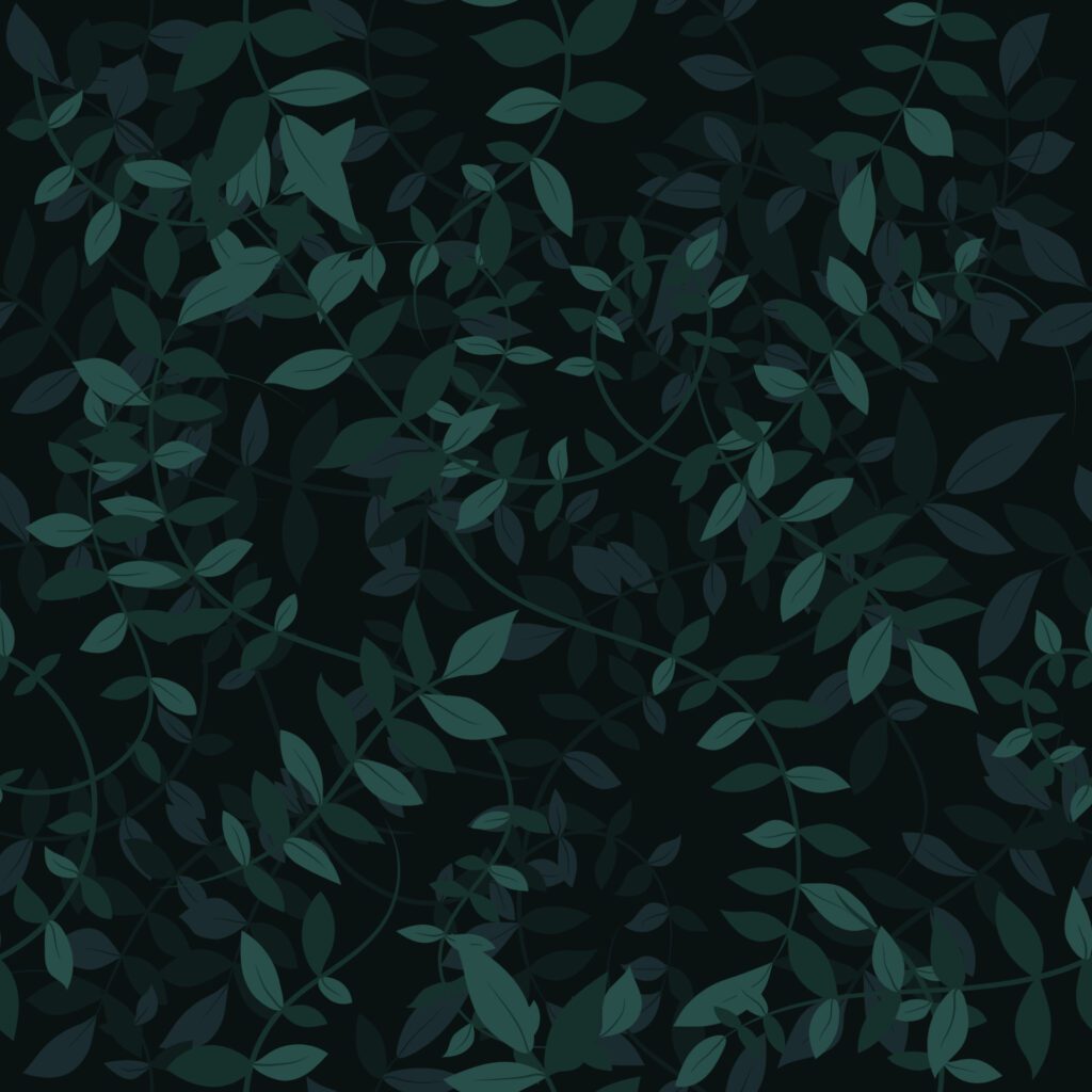 Seamless dark mystery green leaves vine plant in layers pattern. Floral leaf on brunch. For wallpaper, wrapping, textile printing and backgrounds Free Vector