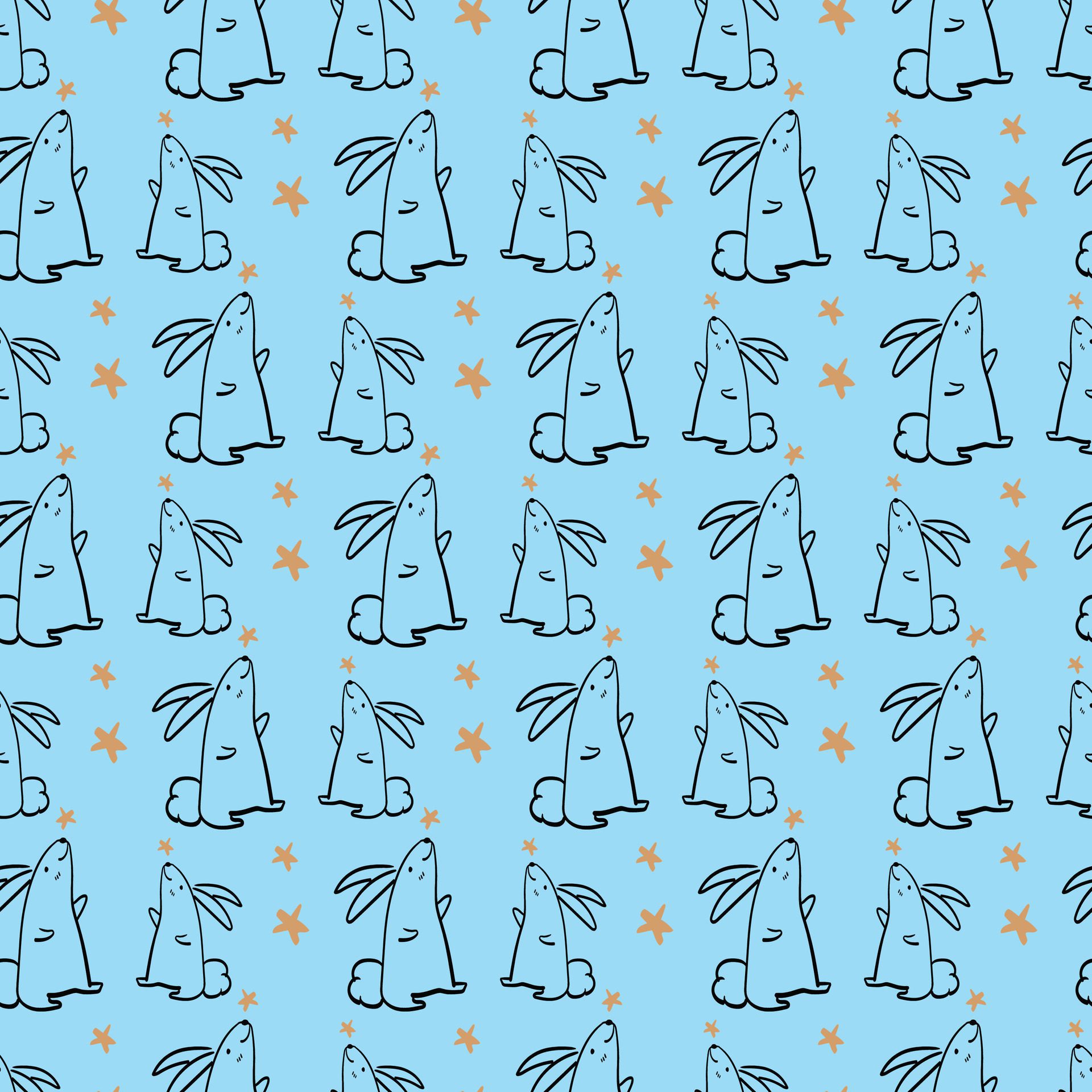 Bouncing Bunnies Blue Seamless Pattern Design Free Vector