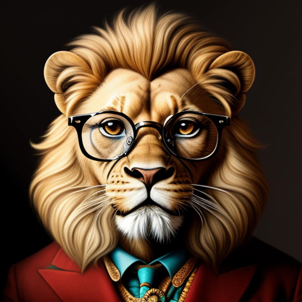 Poindexter lion with glasses by @ai_generated