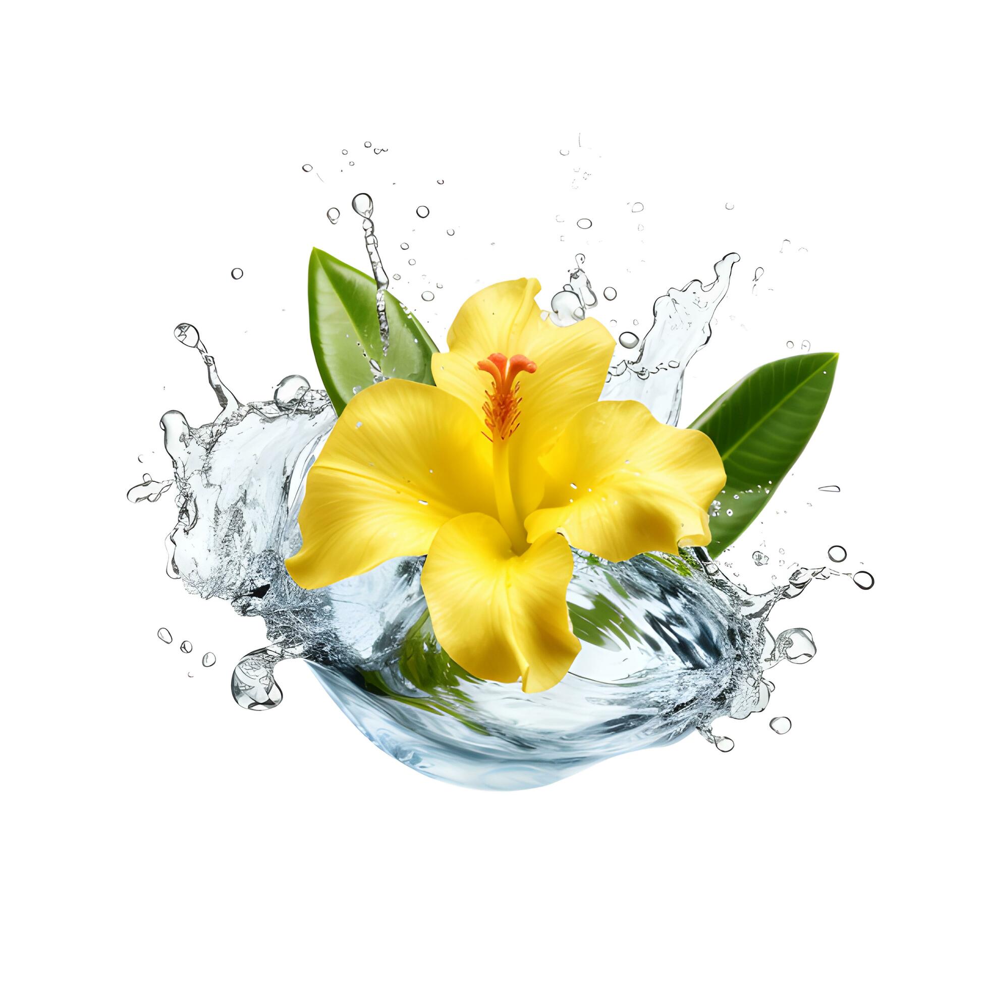 Yellow flower in water splash isolated on white background. AI generetive Stock Free