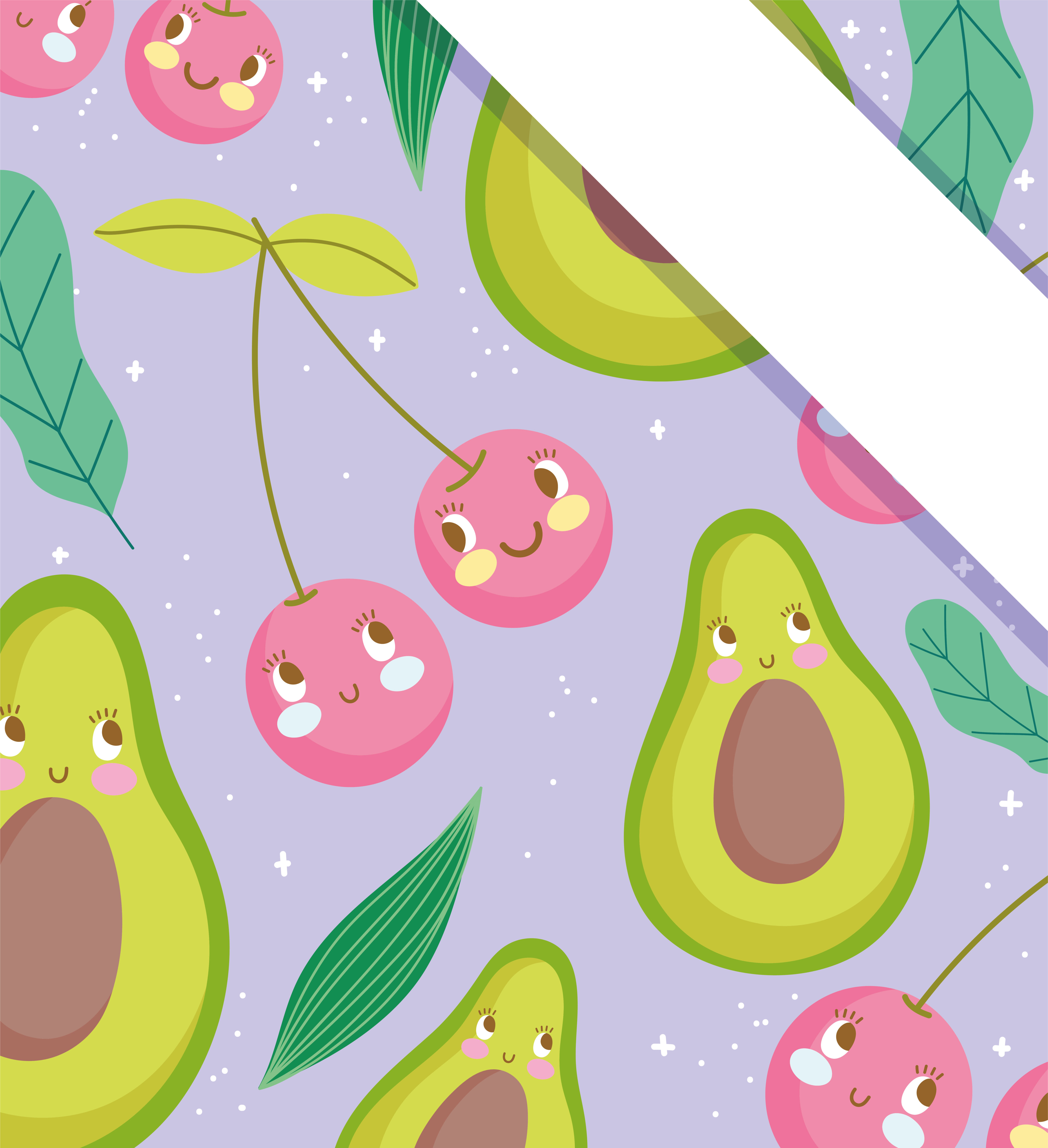 Cute cartoon fruit pattern background with corner banner Free Vector