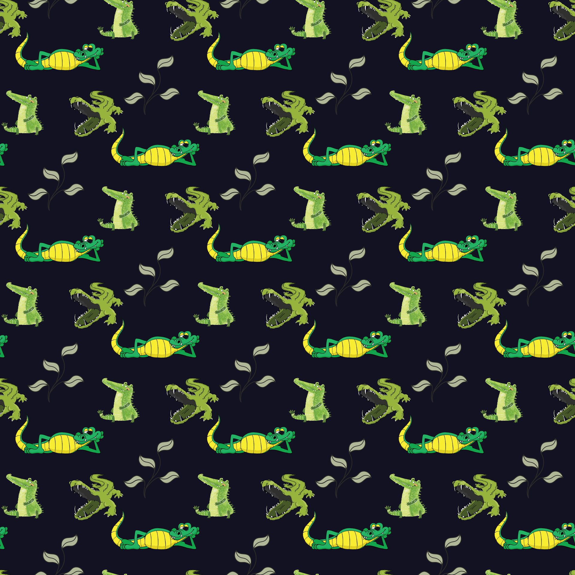 Crocodile cute green and blue kids pattern design Free Vector