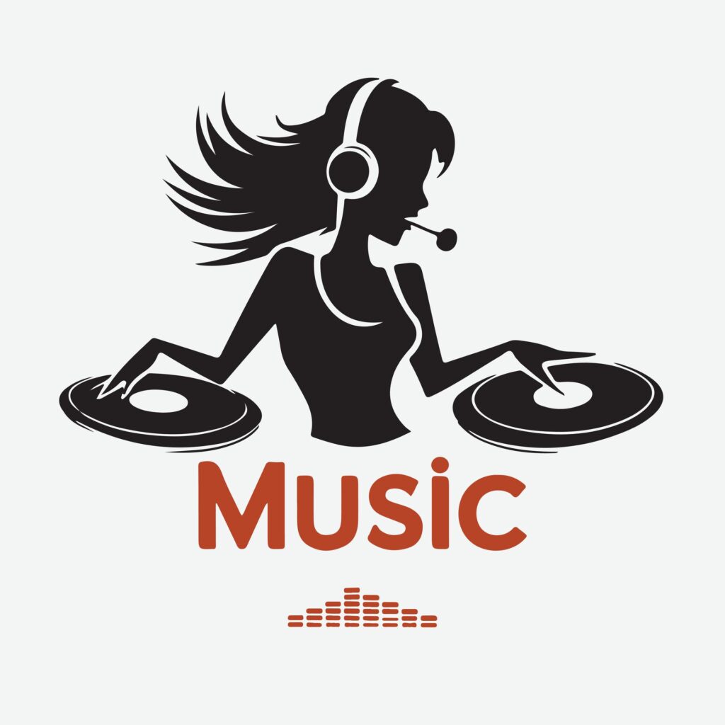 A sleek and modern logo design for a female DJ named Music Fest. Free Vector