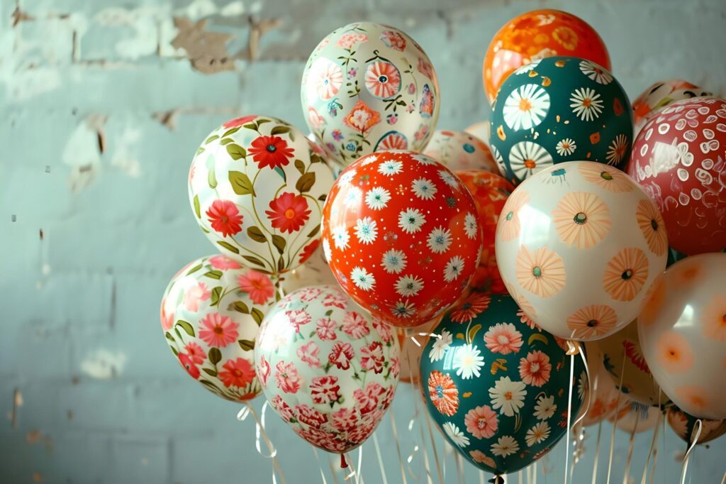 Floral Whimsy A Balloon Bouquet Adorned with Delicate Floral Patterns Free Photo