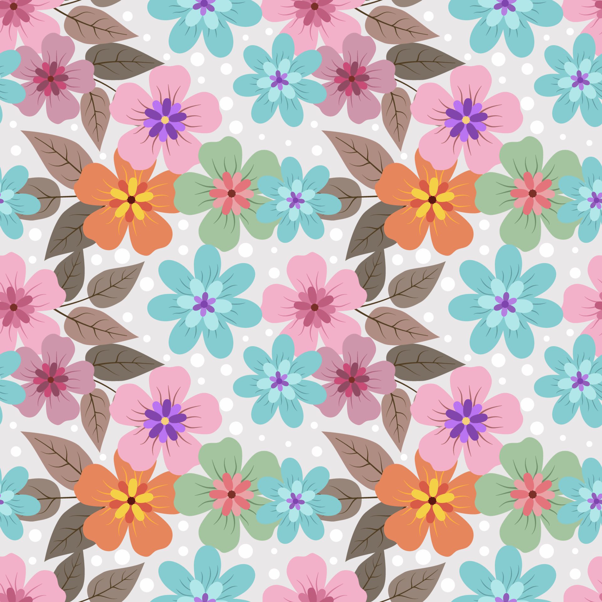 Beautiful Cute Colourful Flowers and Leave Seamless Pattern for Fabric Textile Wallpaper. Free Vector