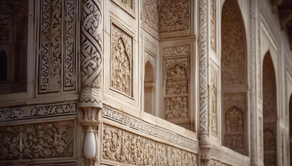 Ornate arches and intricate patterns adorn this ancient Arabian tomb Stock Free