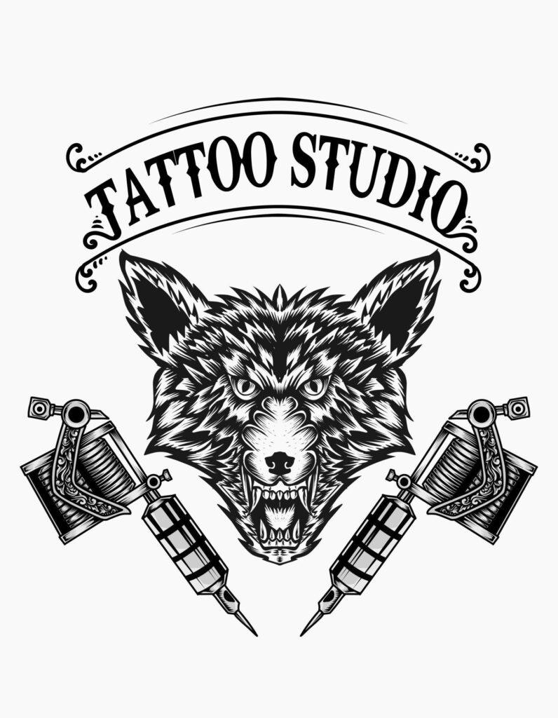 illustration vector wolf tattoo studio logo Stock Free