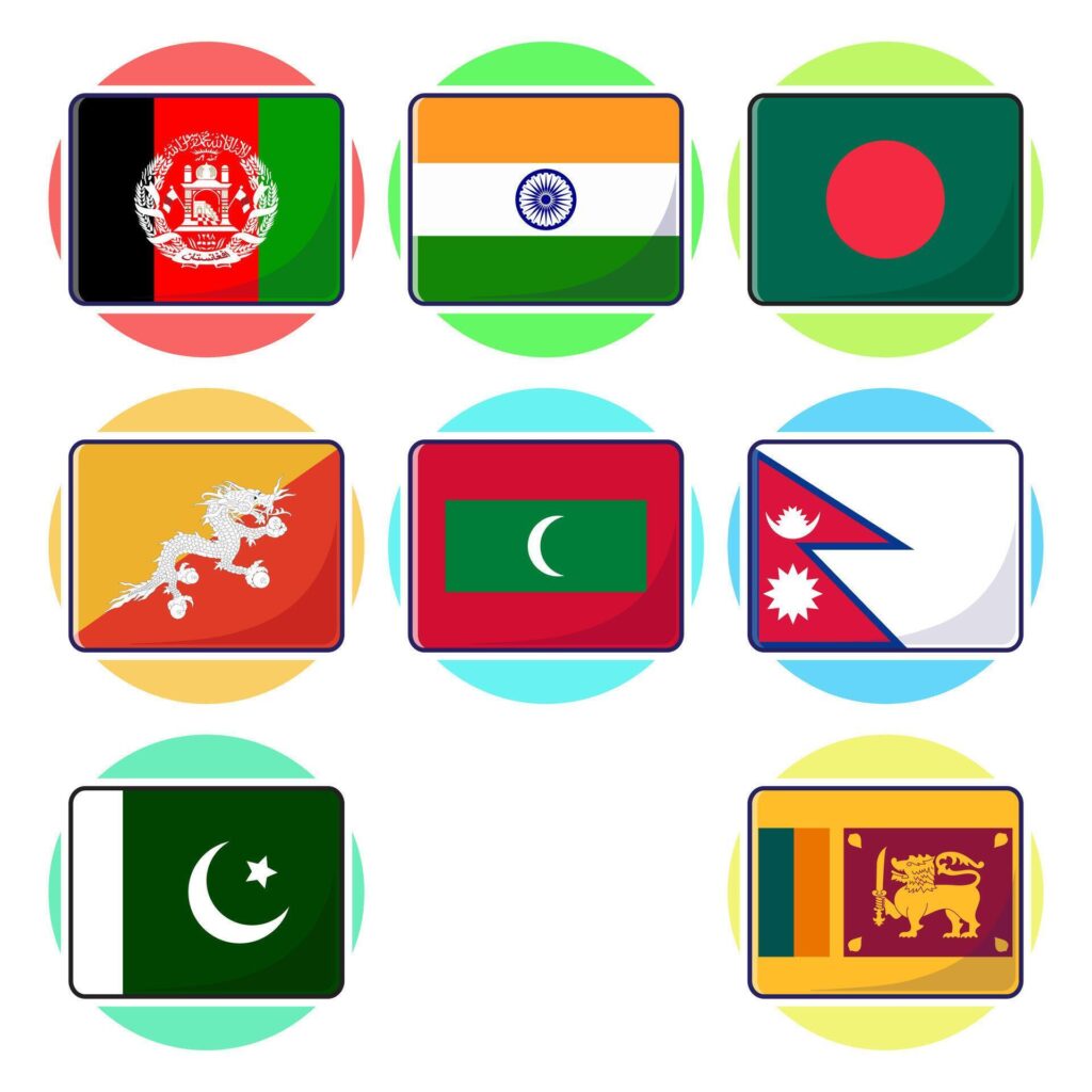 Flat cartoon of South Asian countries flag icon mascot collection Stock Free