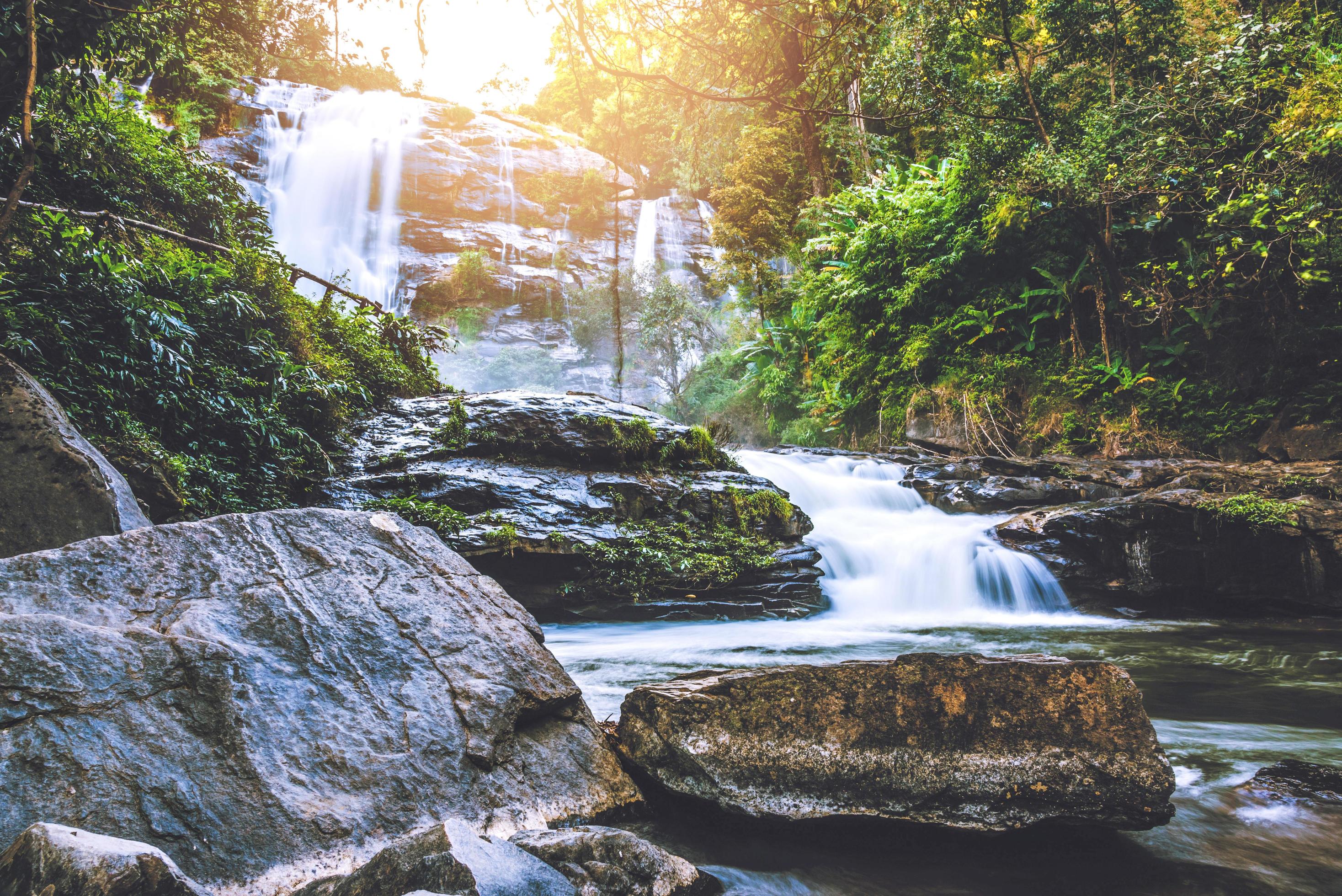 Natural background waterfall. travel nature. Travel relax waterfall. In the summer. thailand Stock Free