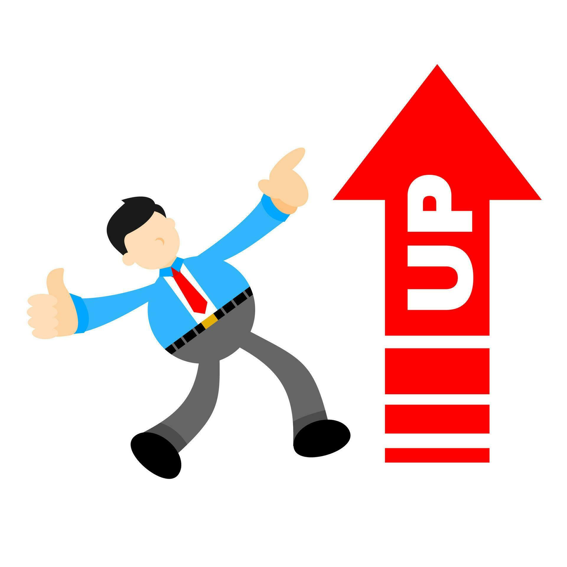 businessman worker and rise up arrow business concept cartoon doodle flat design style vector illustration Stock Free