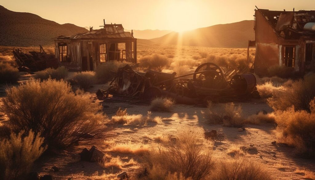 Rusty old car abandoned in African desert generated by AI Stock Free