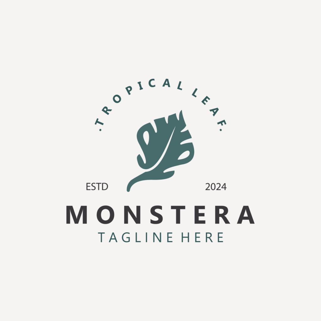 Monstera deliciosa leaf nature logo design, flat plant icon design illustration template Stock Free