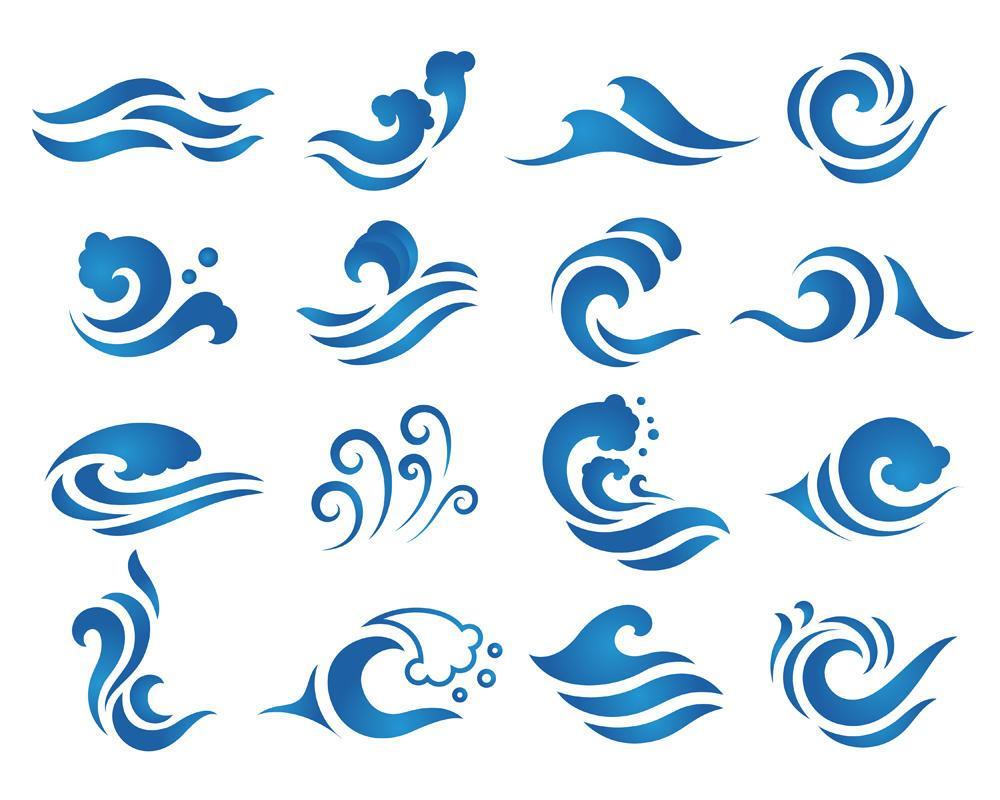 Blue water wave logo set Stock Free