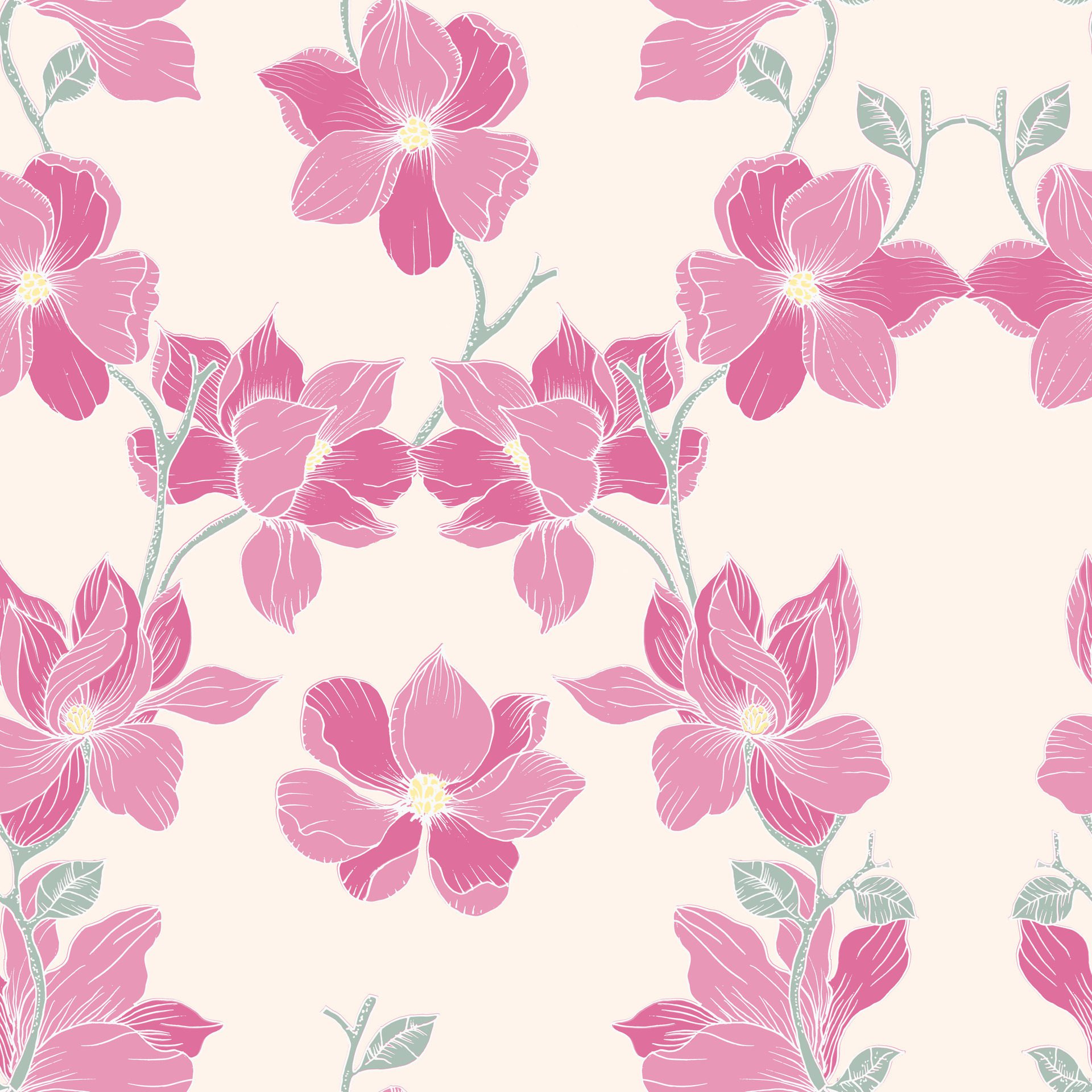 Hand Drawn Magnolia Flower Seamless Pattern Free Vector and Free SVG