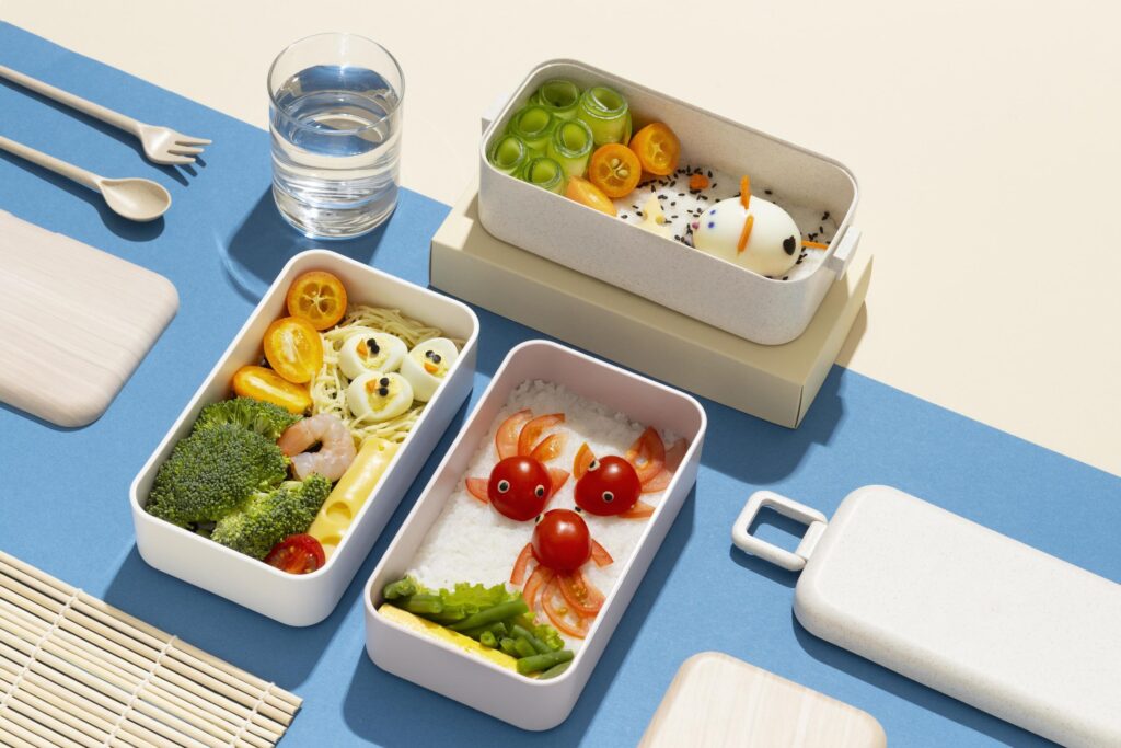 Top view composition food Japanese bento box Stock Free