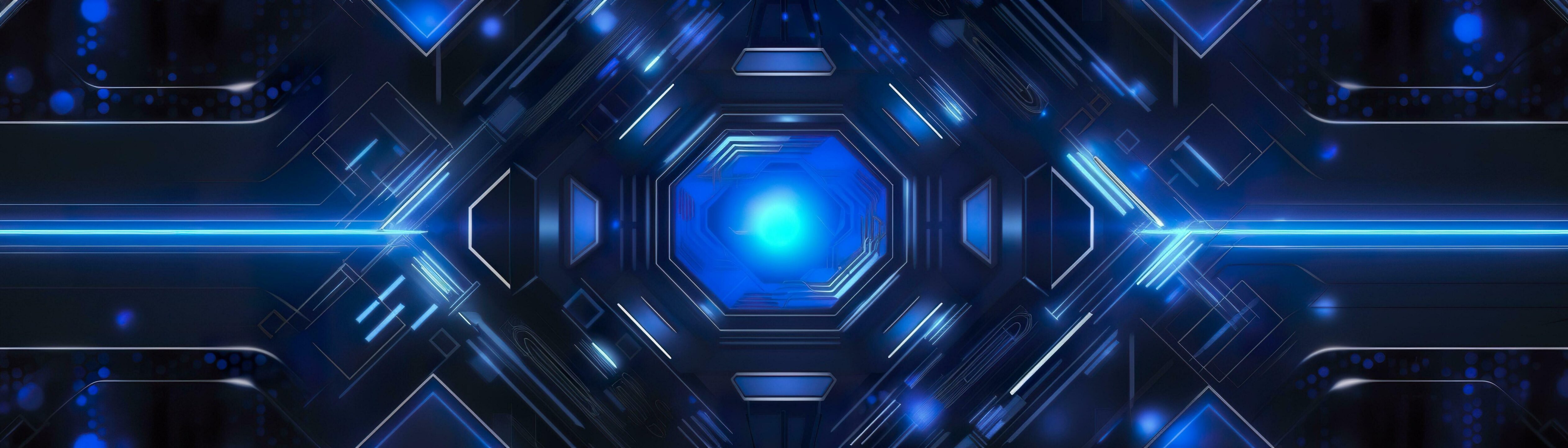 AI generated science fiction wallpaper with blue lights. Generative AI Stock Free