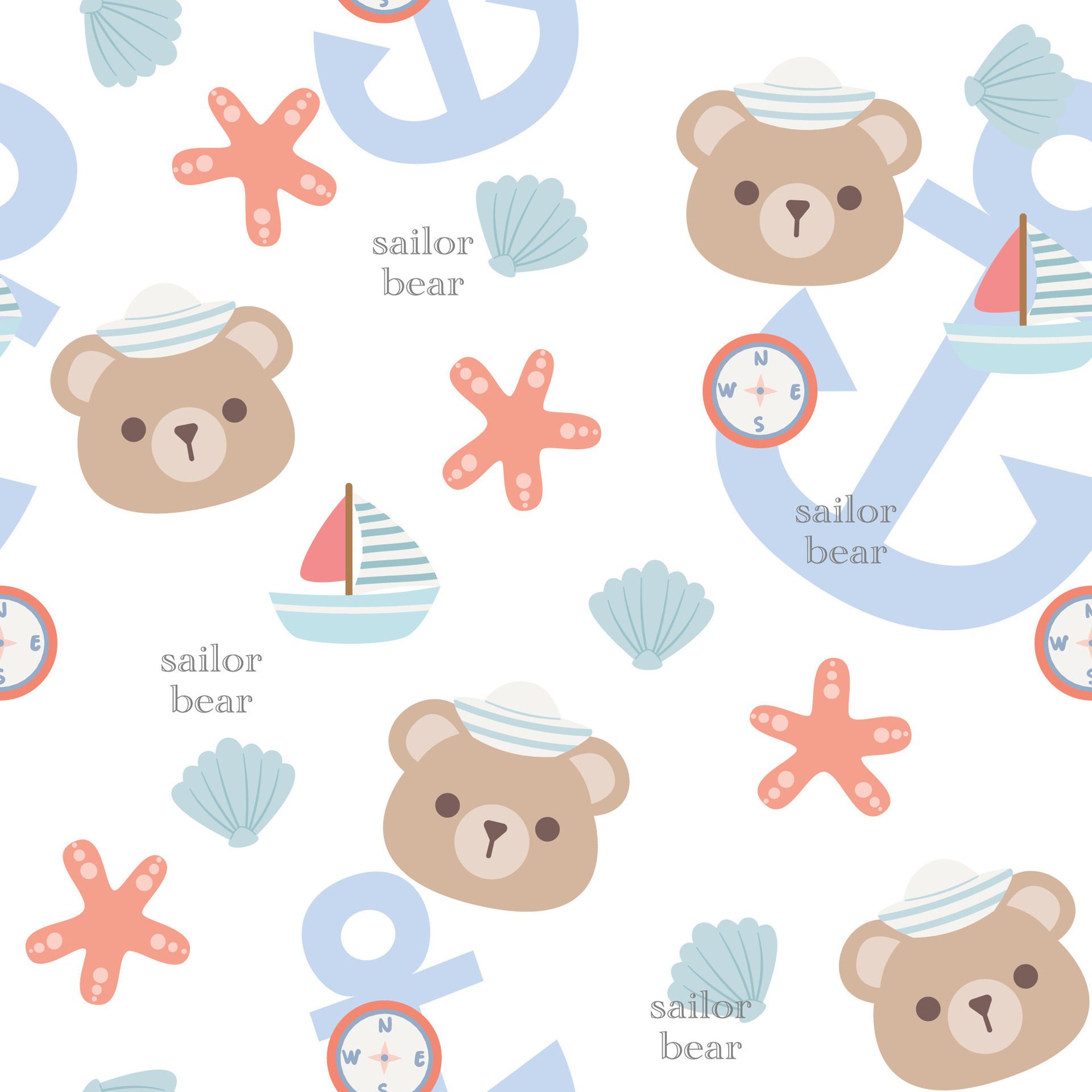 Seamless pattern with marine bear Free Vector