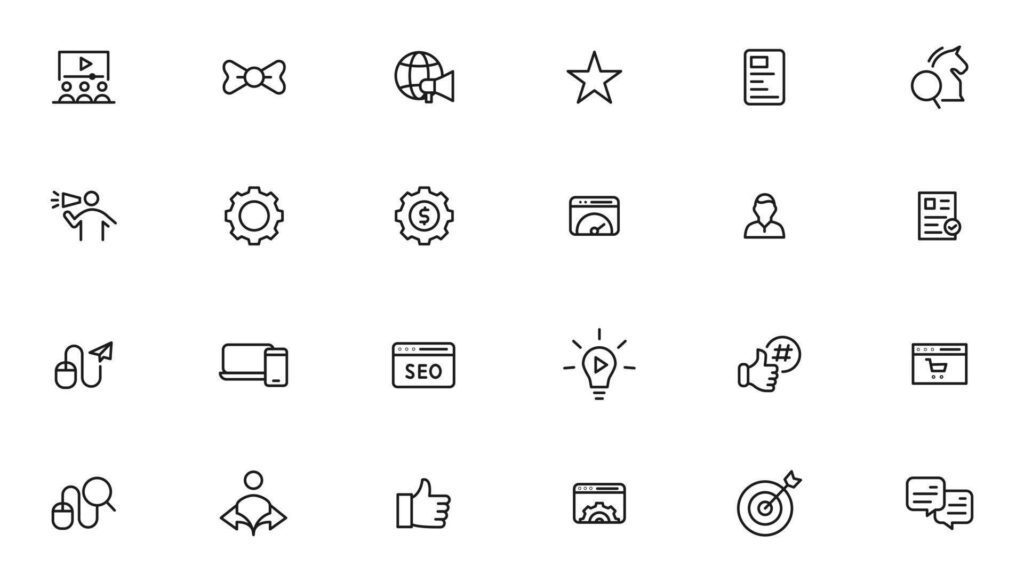 Search Engine Optimization – SEO thin line and marketing icons set. Web Development and Optimization icons. Stock Free