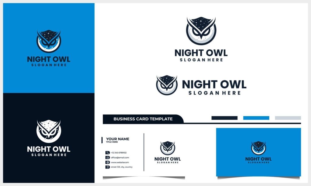 night owl logo with moon concept and business card template Stock Free