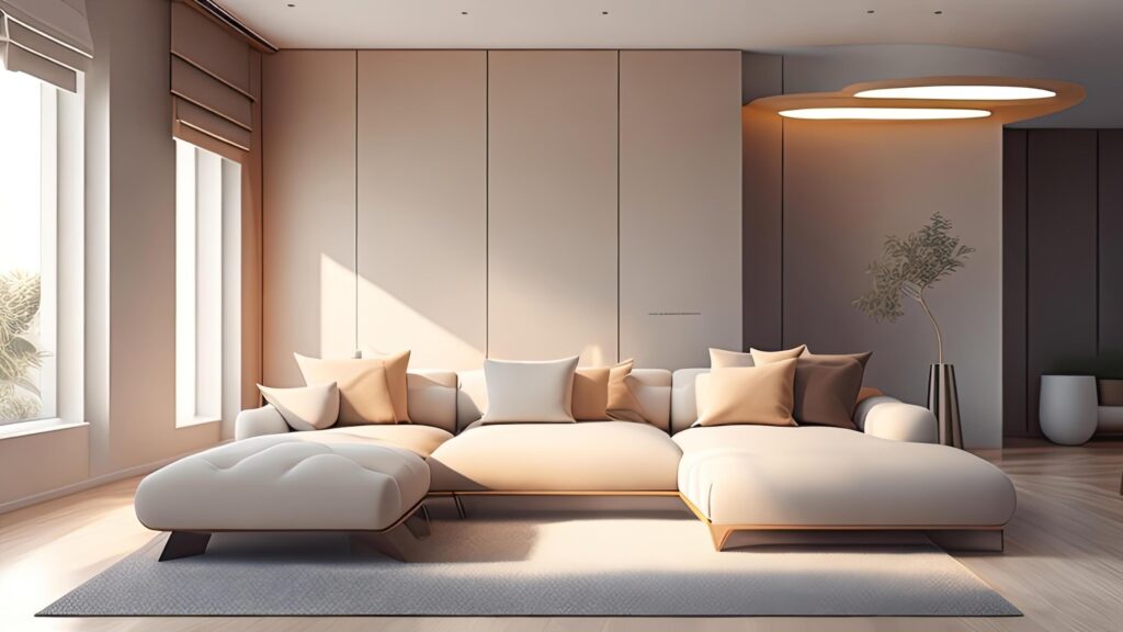 Interior of modern living room with brown sofa . Stock Free