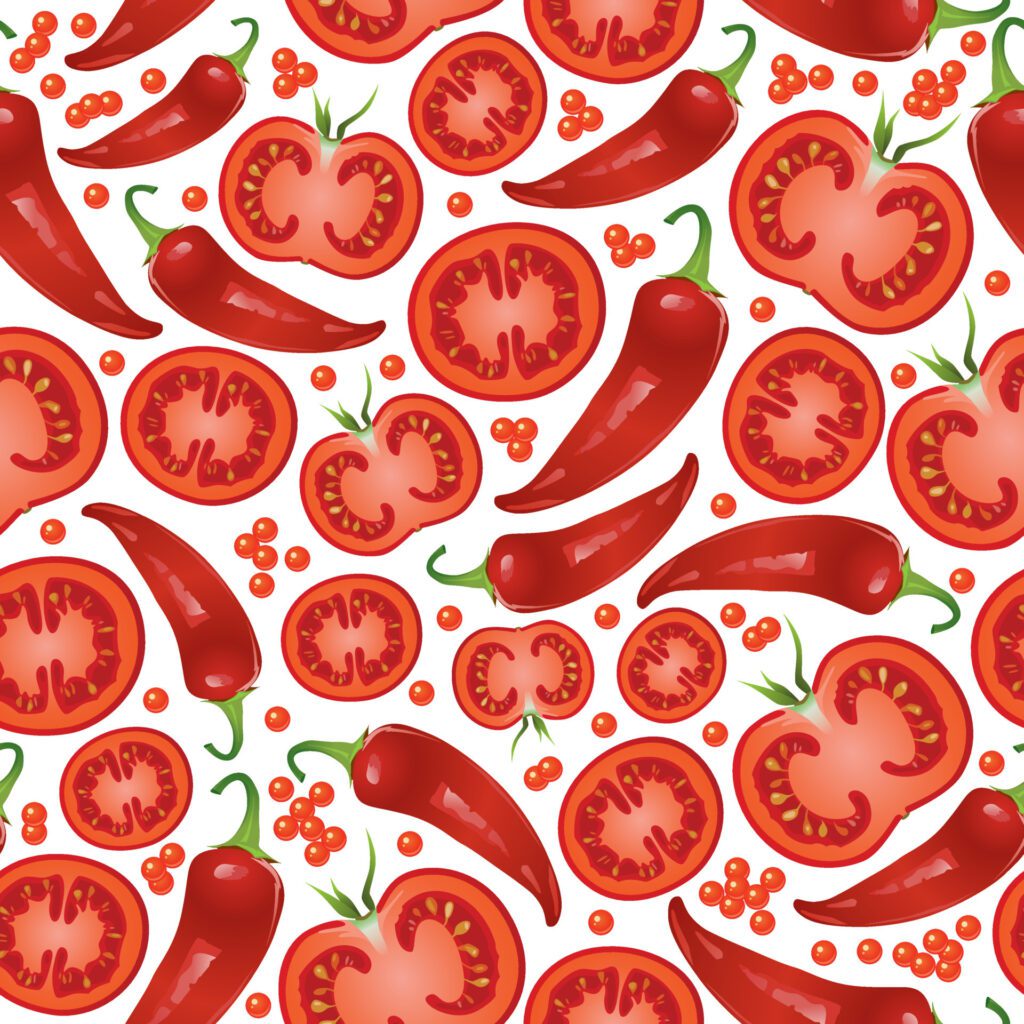 Pattern with red pepper and tomatoes. Free Vector and Free SVG