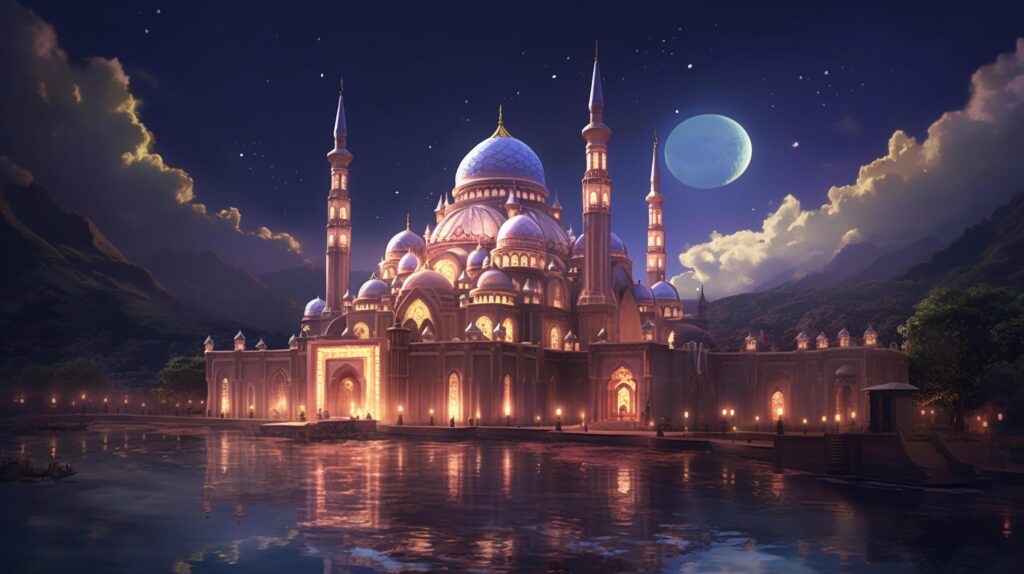 Amazing mosque image night sky with stars, Technology Stock Free